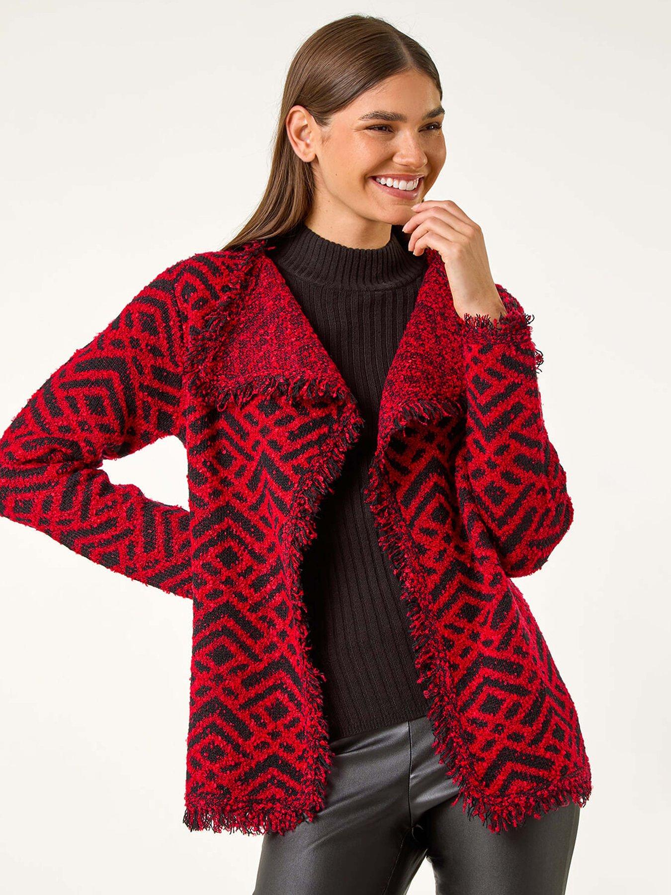 roman-geometric-fringe-collared-cardigan-red