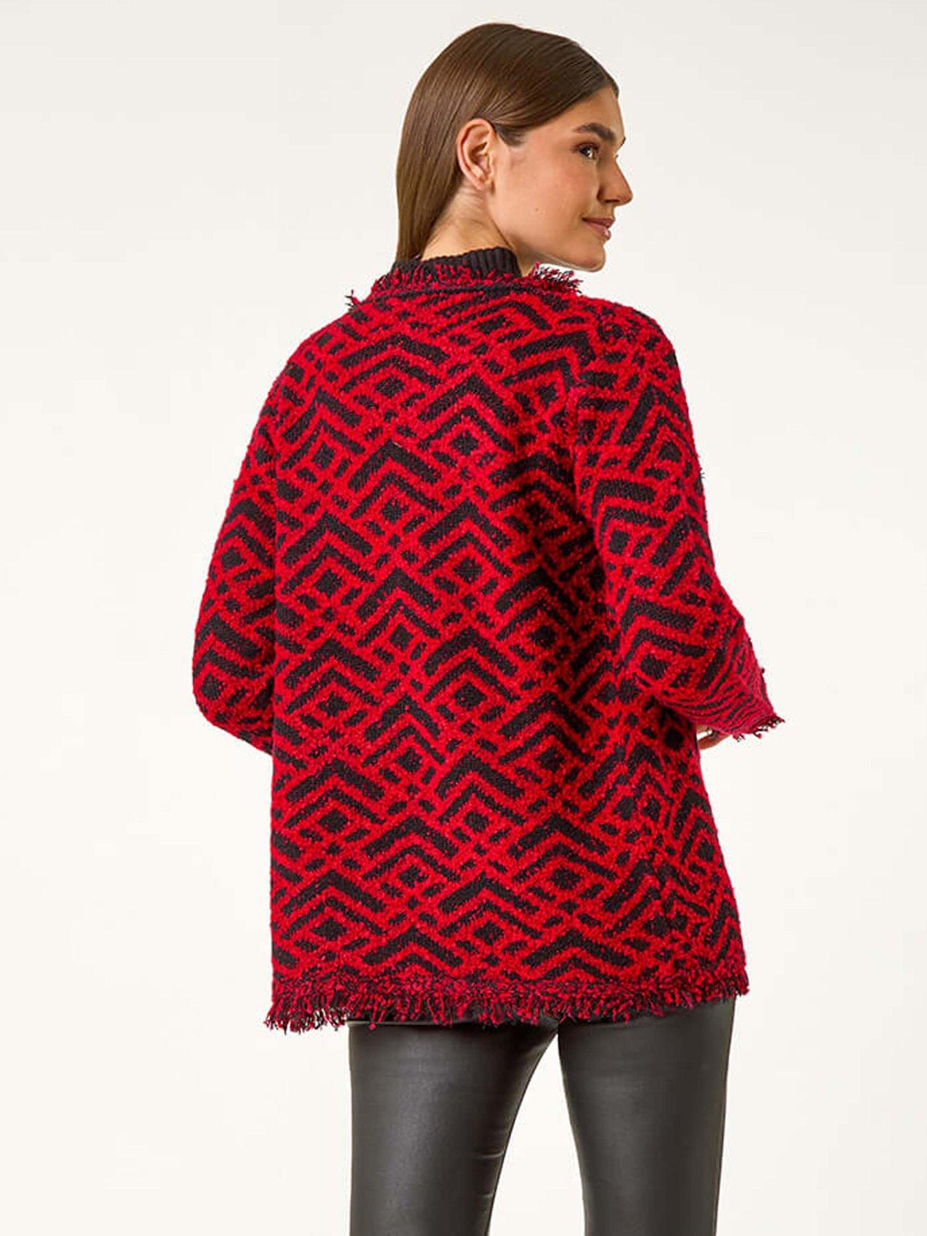 roman-geometric-fringe-collared-cardigan-redstillFront