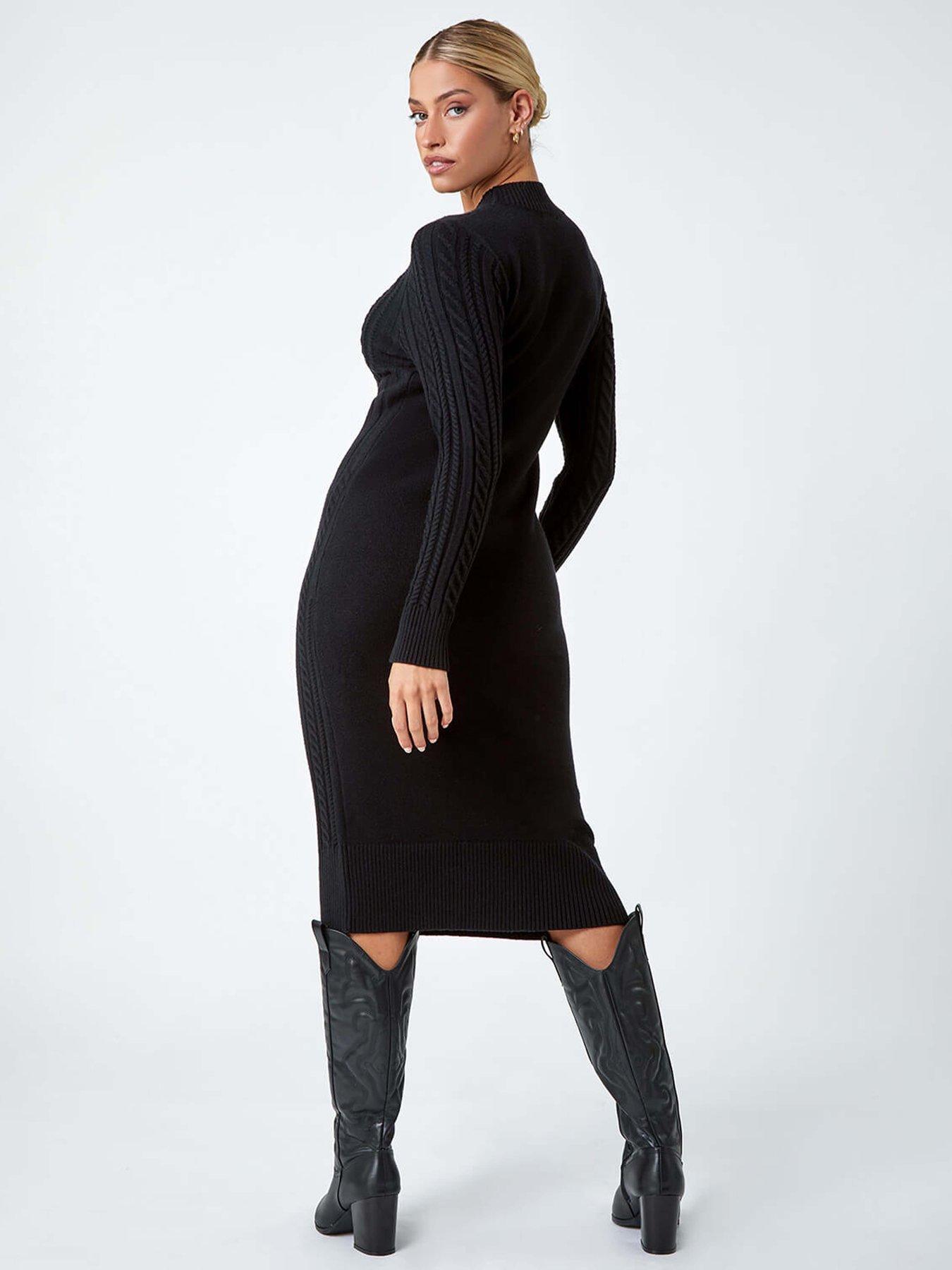 roman-cable-knit-midi-jumper-dress-blackstillFront