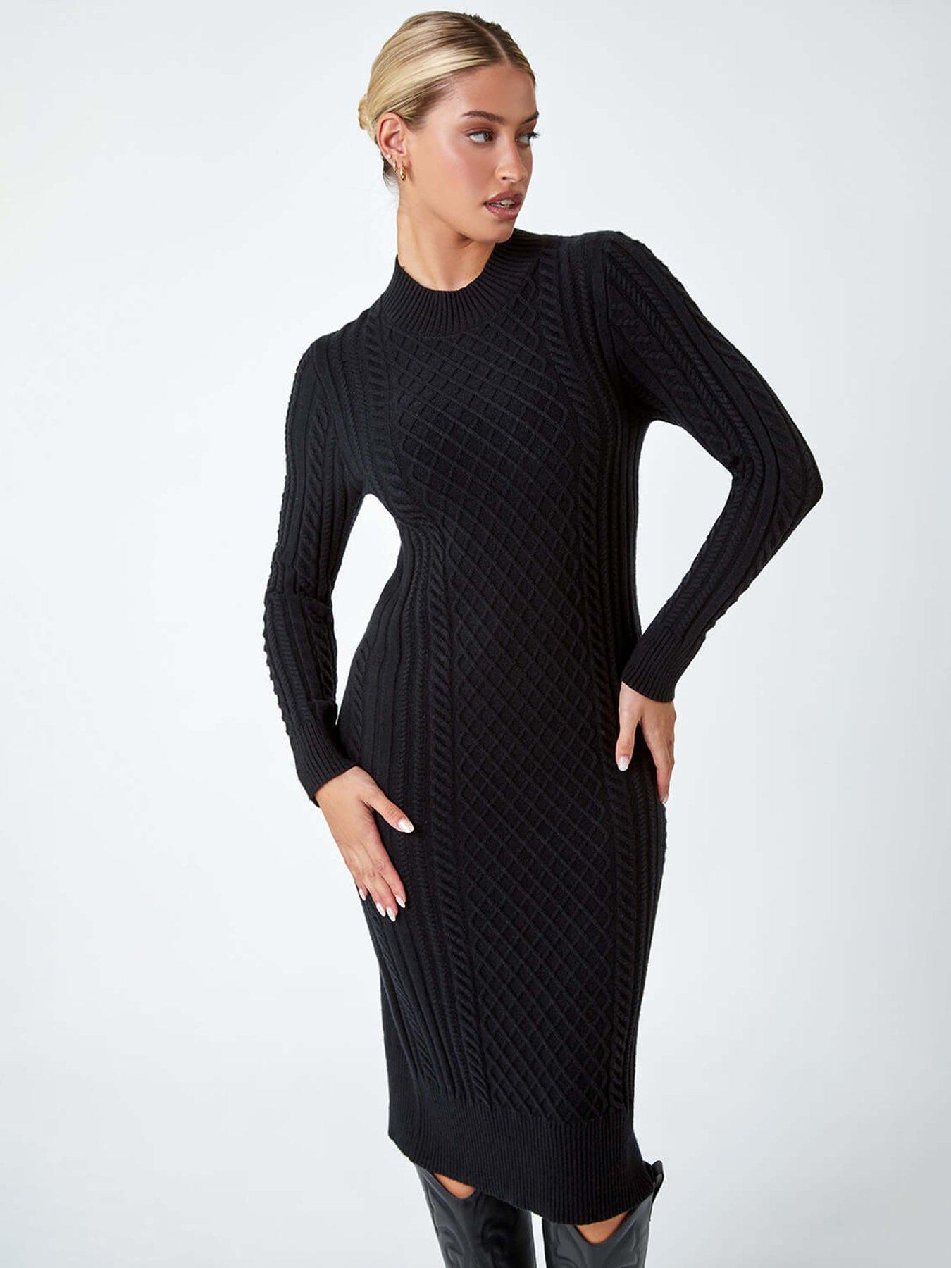 roman-cable-knit-midi-jumper-dress-blackback