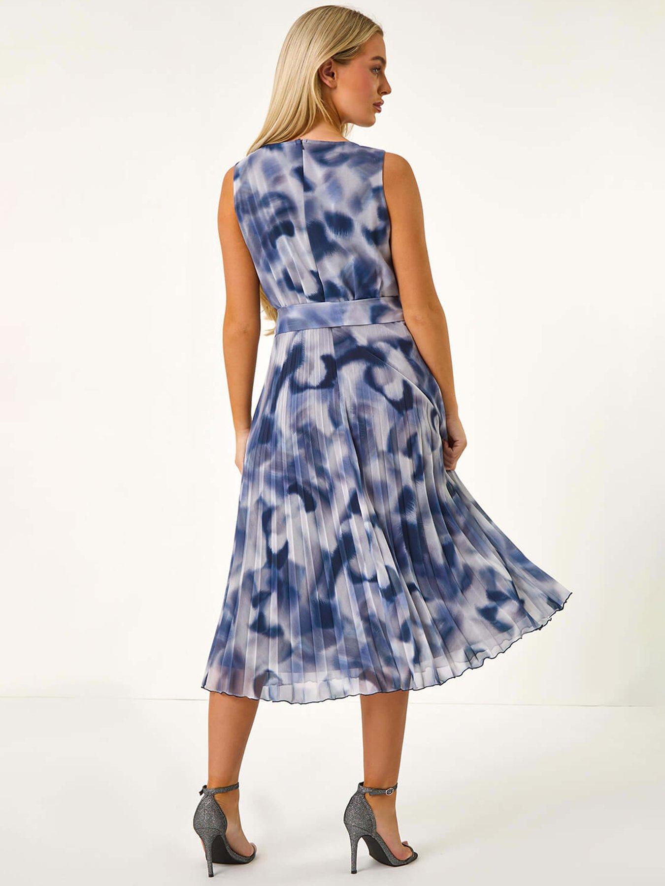 roman-petite-abstract-print-pleated-midi-dress-greystillFront