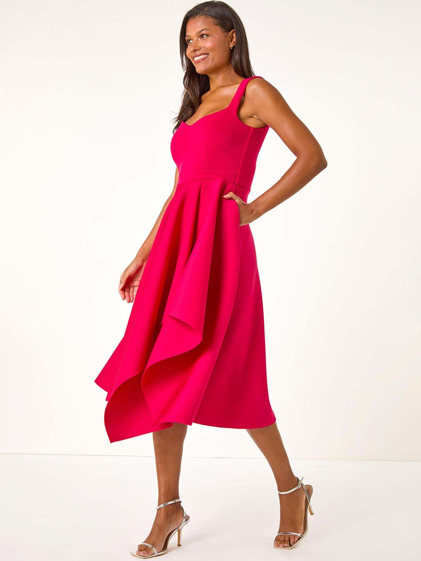 roman-asymmetric-flared-hem-midi-dress-pink