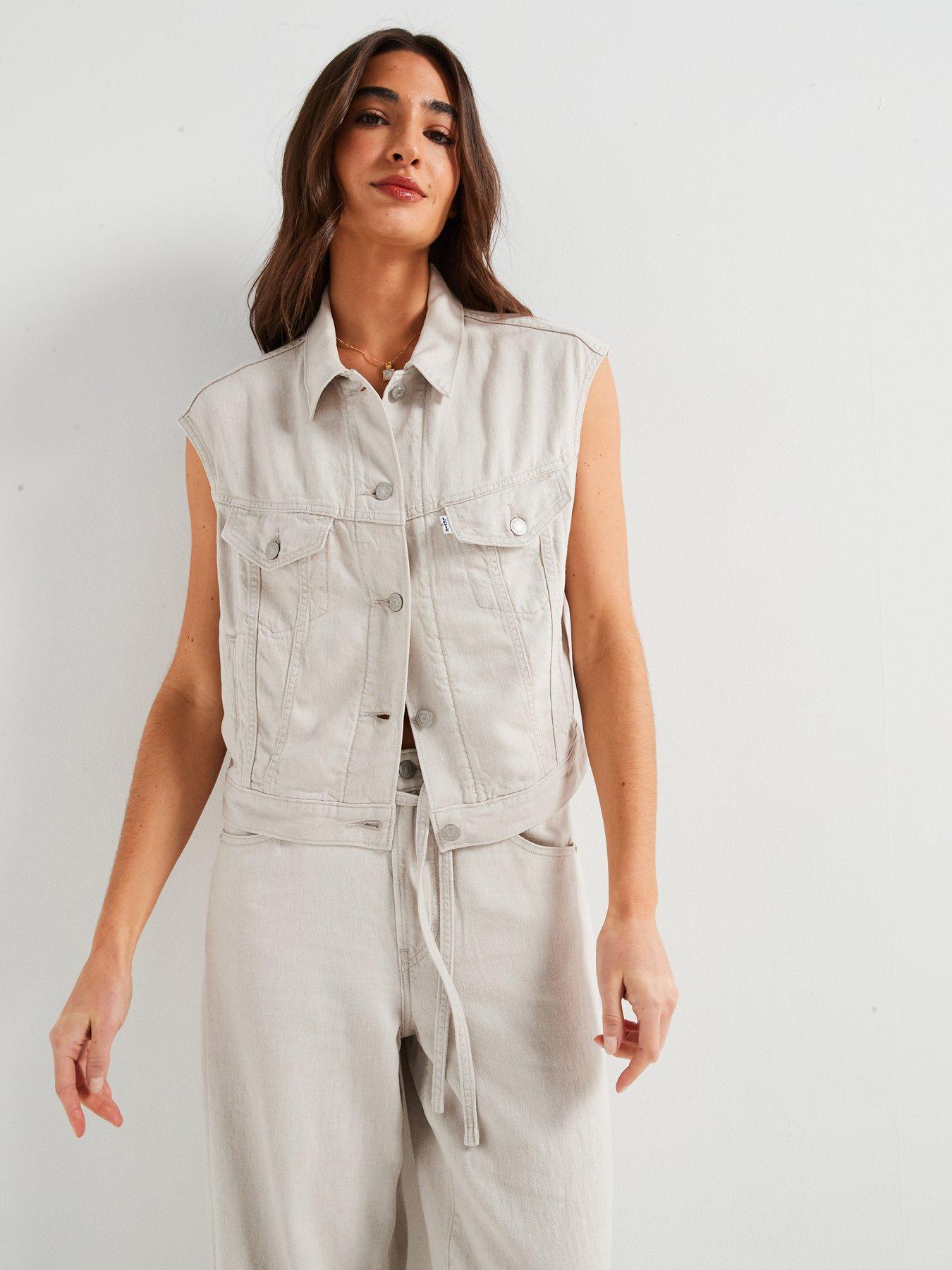 Image 6 of 6 of Levi's Levis Shrunken 90s Linen+ Denim Vest - Beige