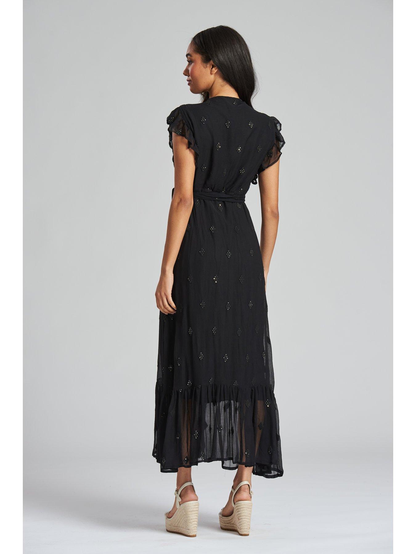 Image 2 of 3 of South Beach Sequin Detail Wrap Midi Dress - Black