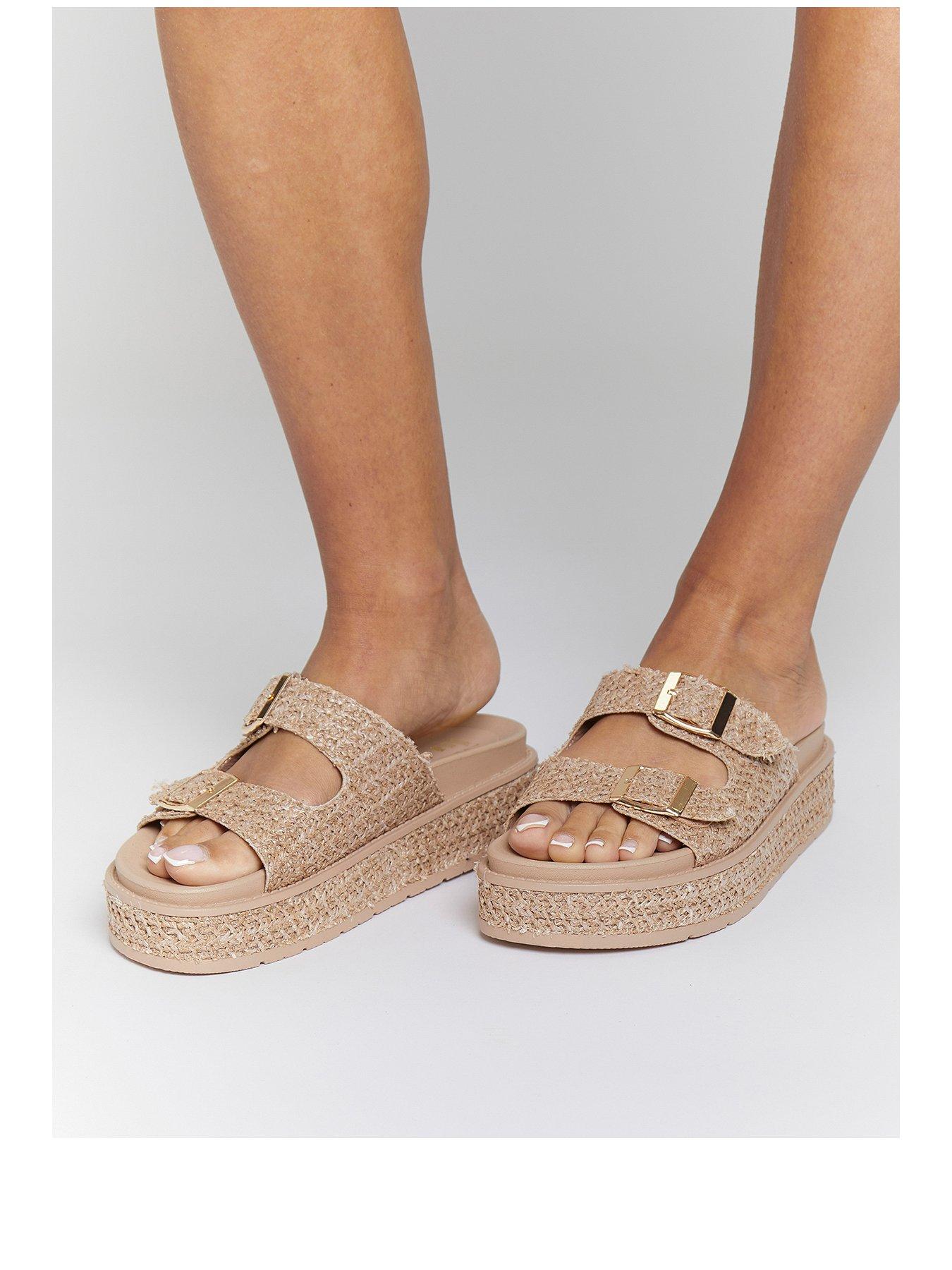 Image 1 of 3 of South Beach Double Buckle Platform Wedges - Gold Sand