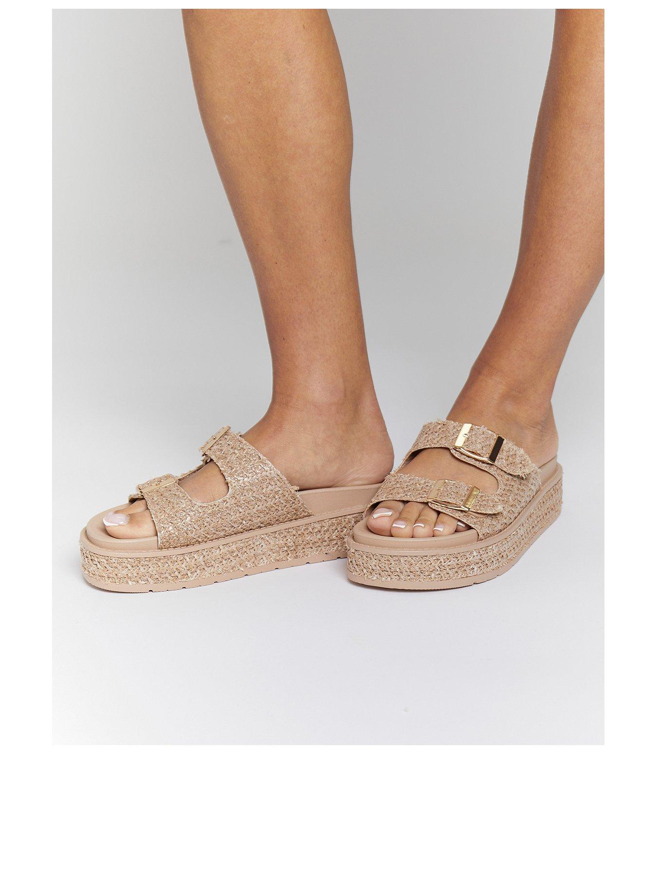 Image 2 of 3 of South Beach Double Buckle Platform Wedges - Gold Sand
