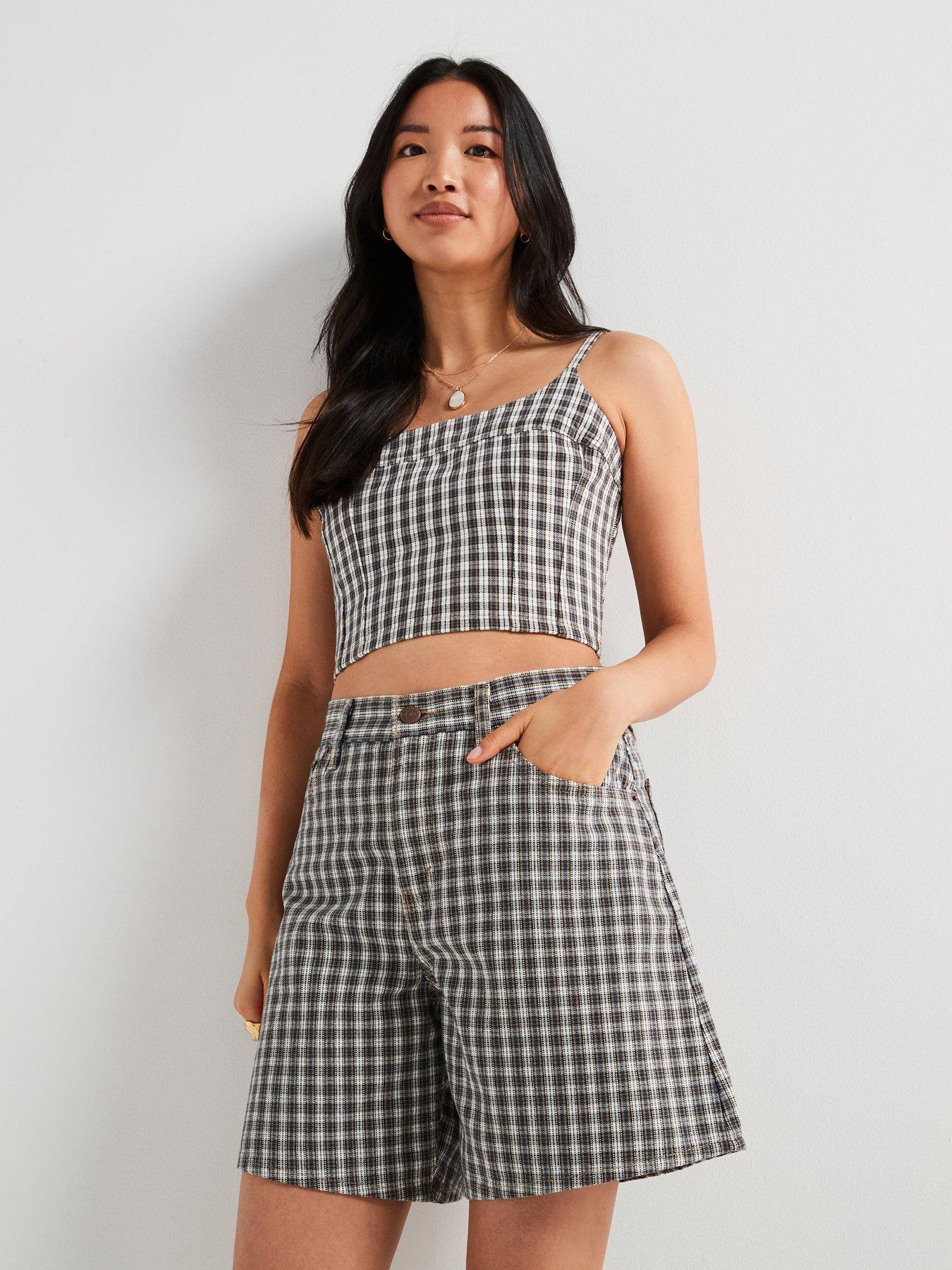 Image 1 of 6 of Levi's Jadine Milo Mini Plaid Egret&nbsp;Denim Cami - Print