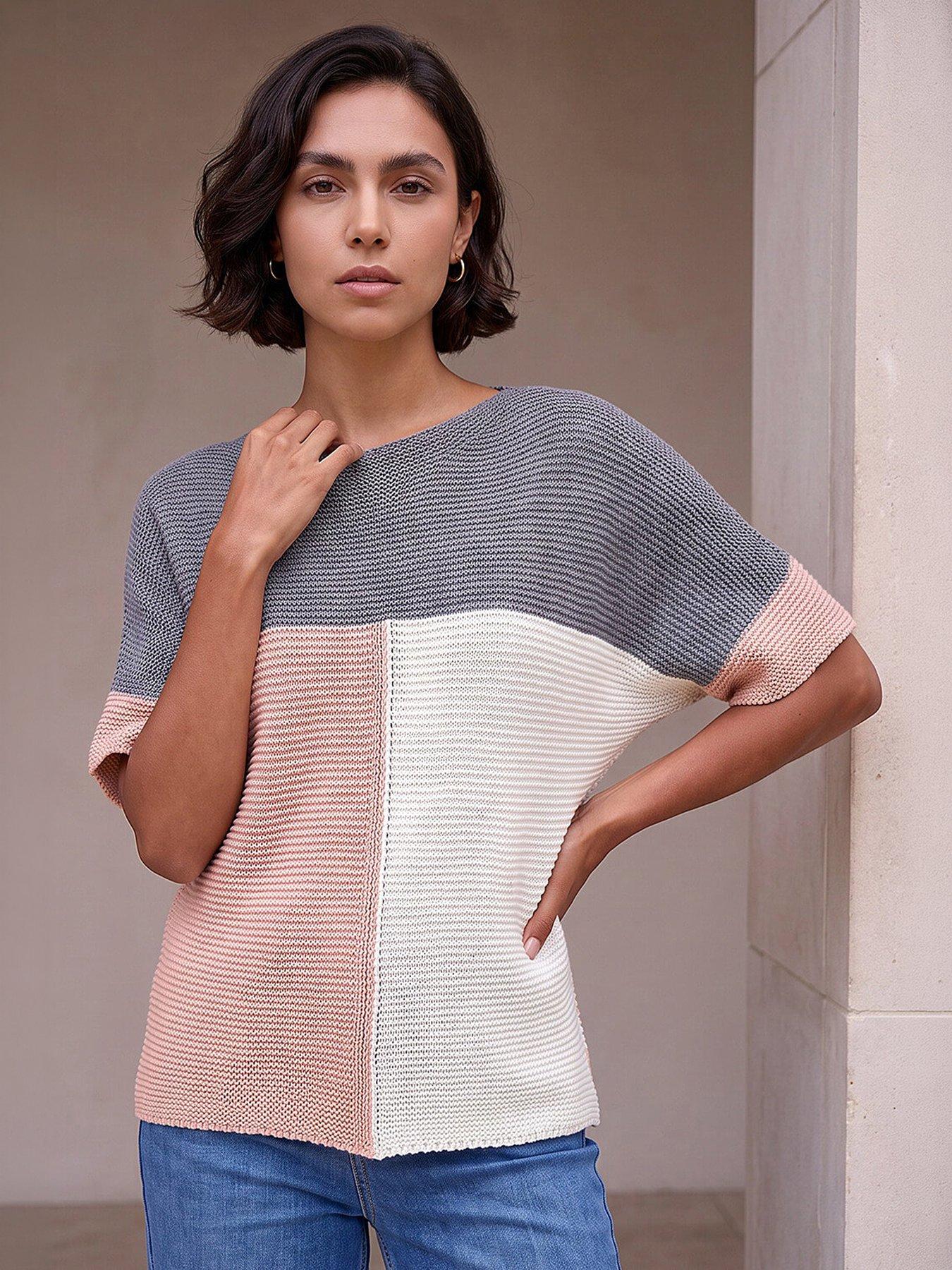 Roman Colour Block Knitted Jumper - Pink