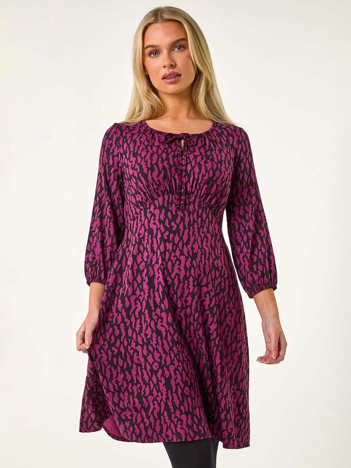 roman-petite-abstract-tie-front-stretch-jersey-dress-purplefront