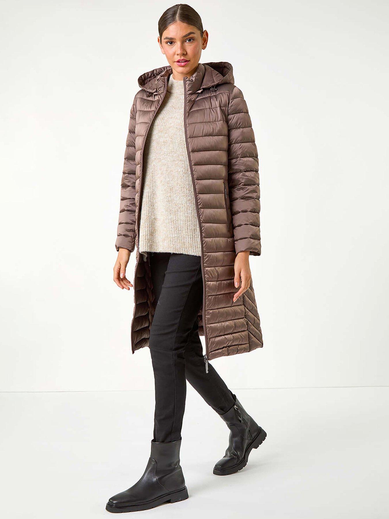Image 1 of 6 of Roman Longline Hooded Padded Coat - Brown