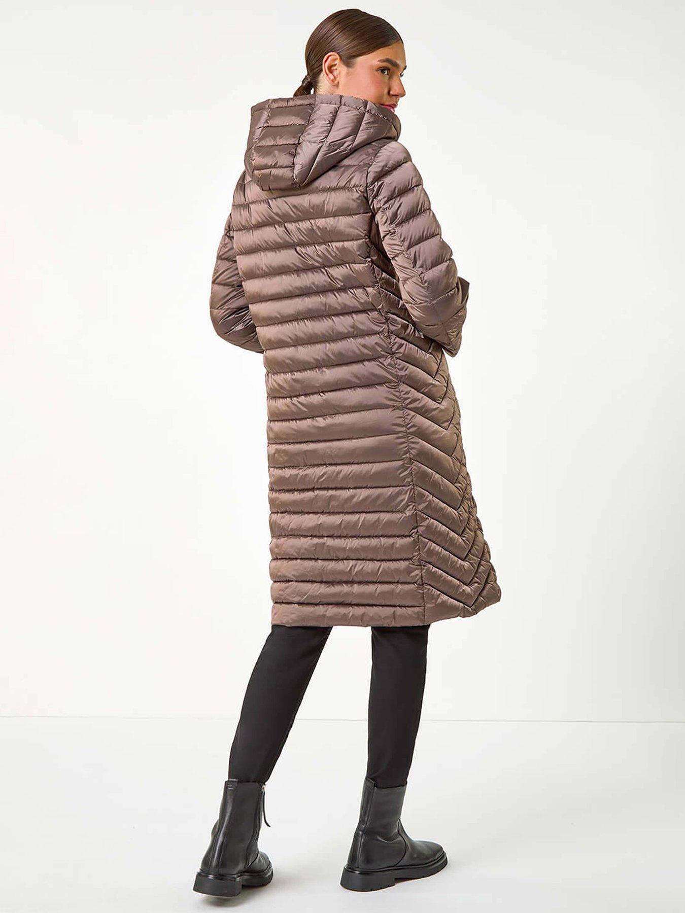 Image 2 of 6 of Roman Longline Hooded Padded Coat - Brown