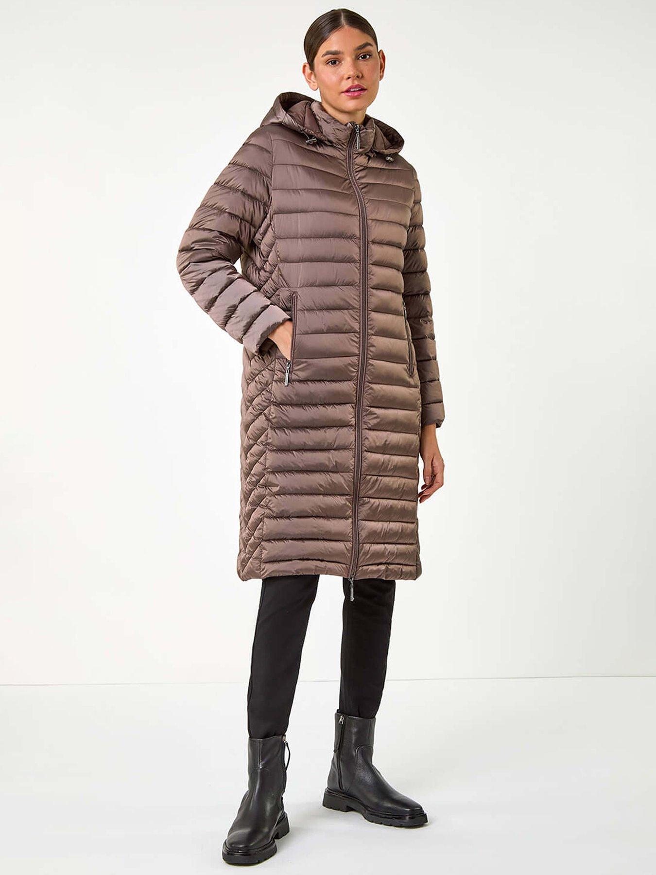 Image 3 of 6 of Roman Longline Hooded Padded Coat - Brown