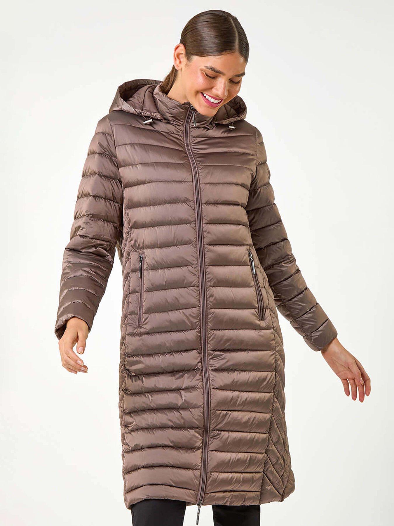 Image 4 of 6 of Roman Longline Hooded Padded Coat - Brown