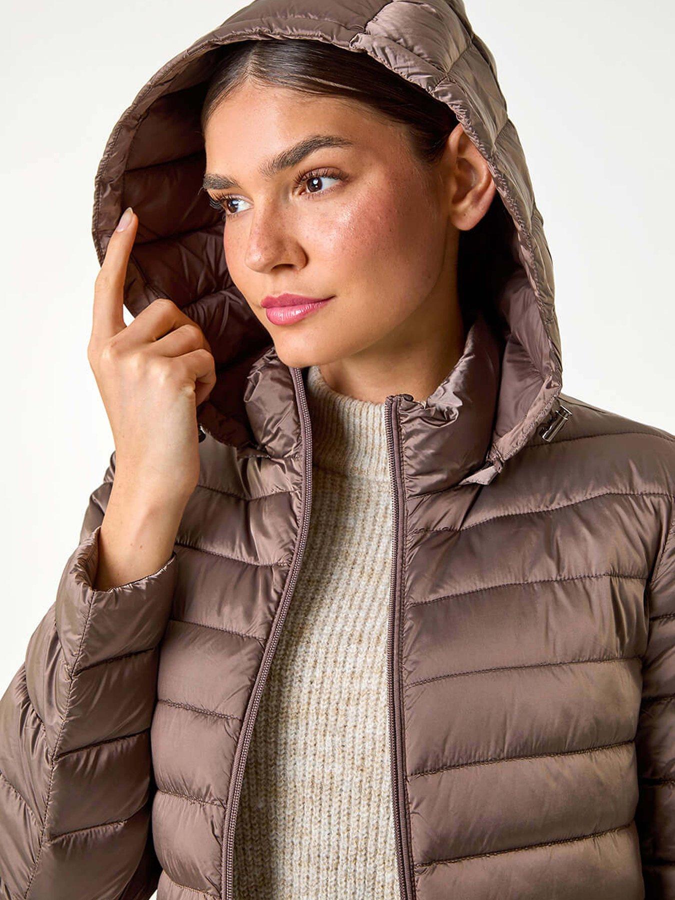 Image 5 of 6 of Roman Longline Hooded Padded Coat - Brown