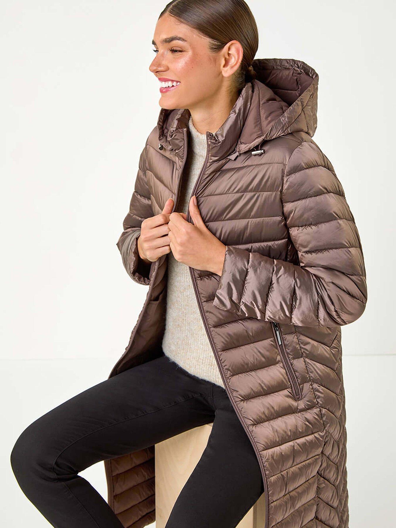 Image 6 of 6 of Roman Longline Hooded Padded Coat - Brown
