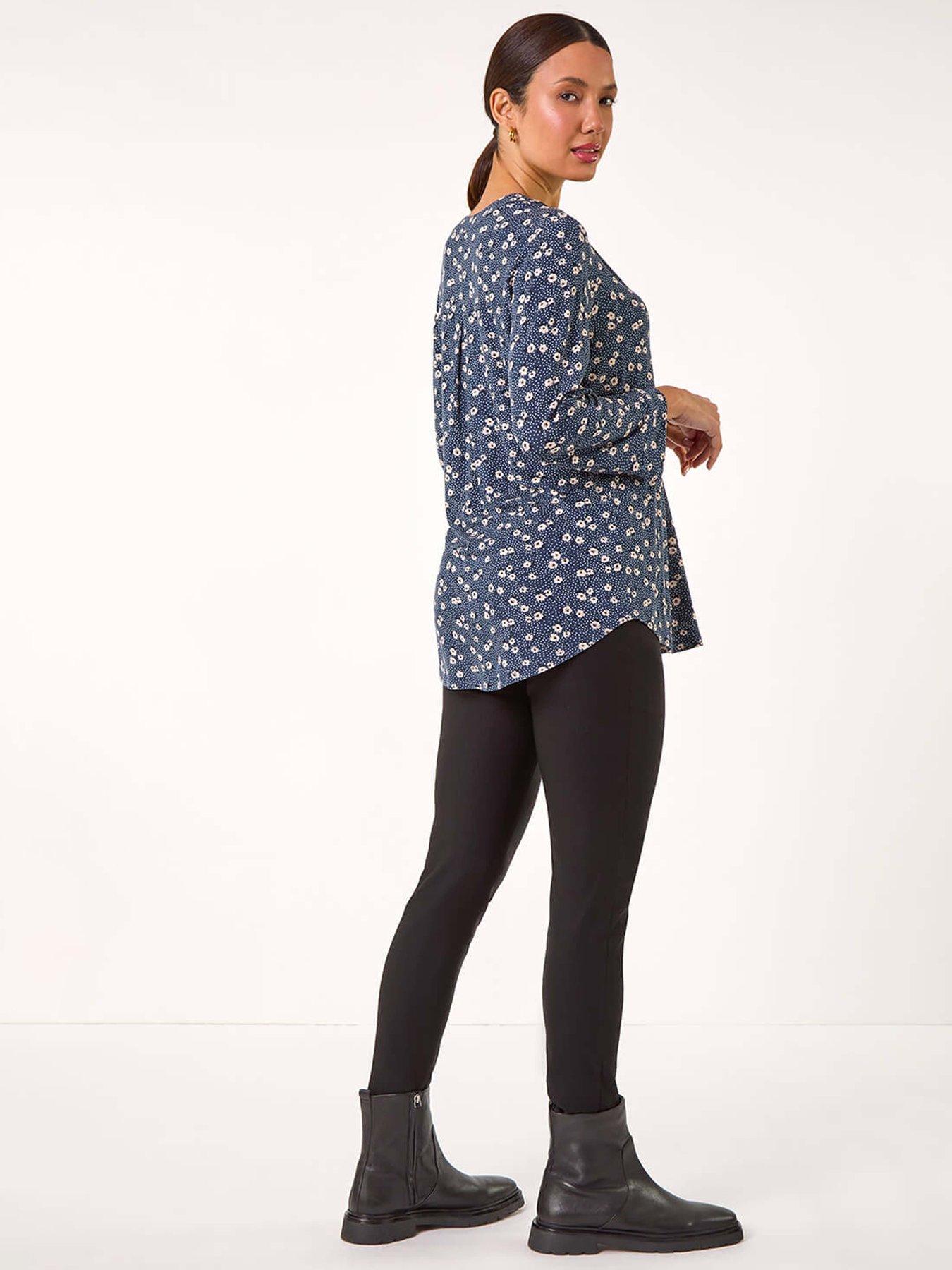 roman-stretch-ditsy-floral-buttoned-top-greystillFront