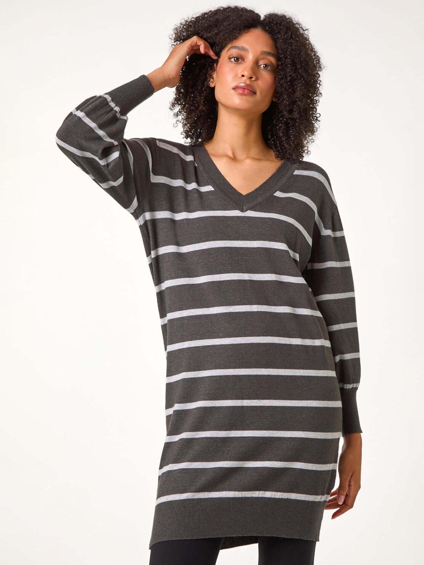 roman-stripe-v-neck-knit-jumper-dress-grey