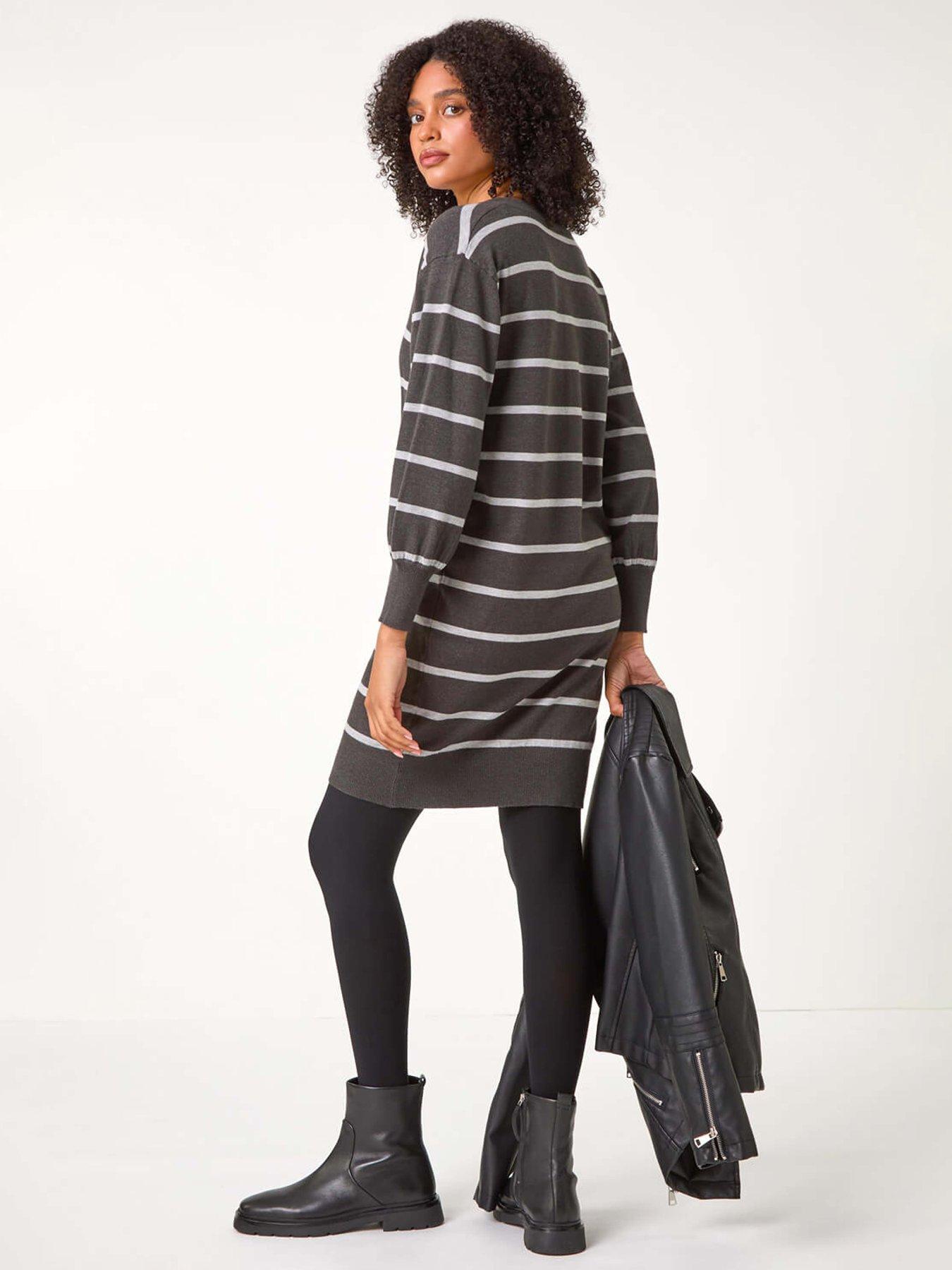 roman-stripe-v-neck-knit-jumper-dress-greystillFront