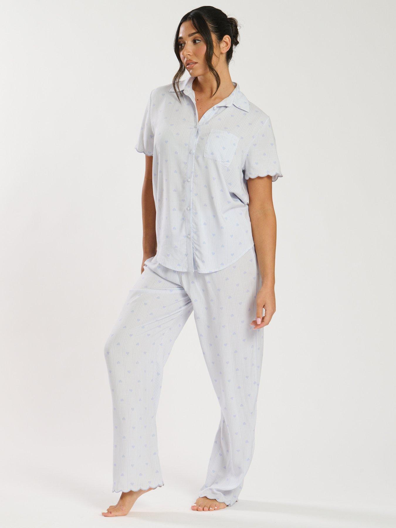 loungeable-heart-stripe-short-sleeve-shirt-and-trouser-set