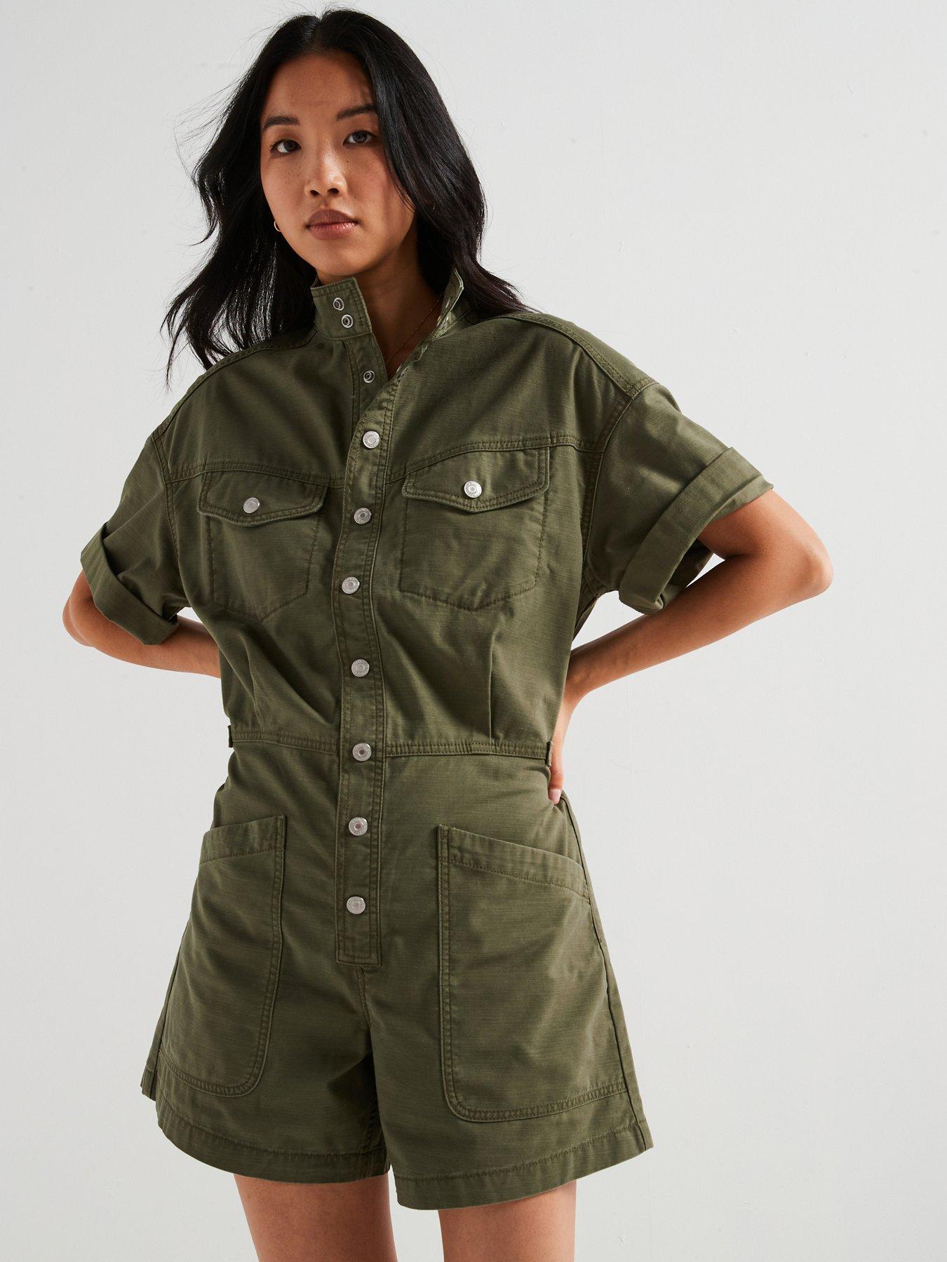 undefined Short-sleeve Surplus Romper - Olive Night