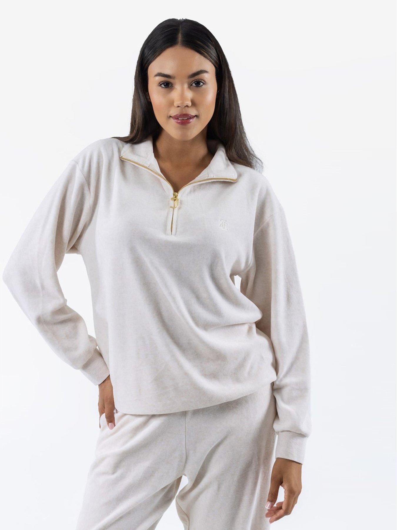 Image 1 of 5 of Juicy Couture Velour Zip Through Sweatshirt - Beige