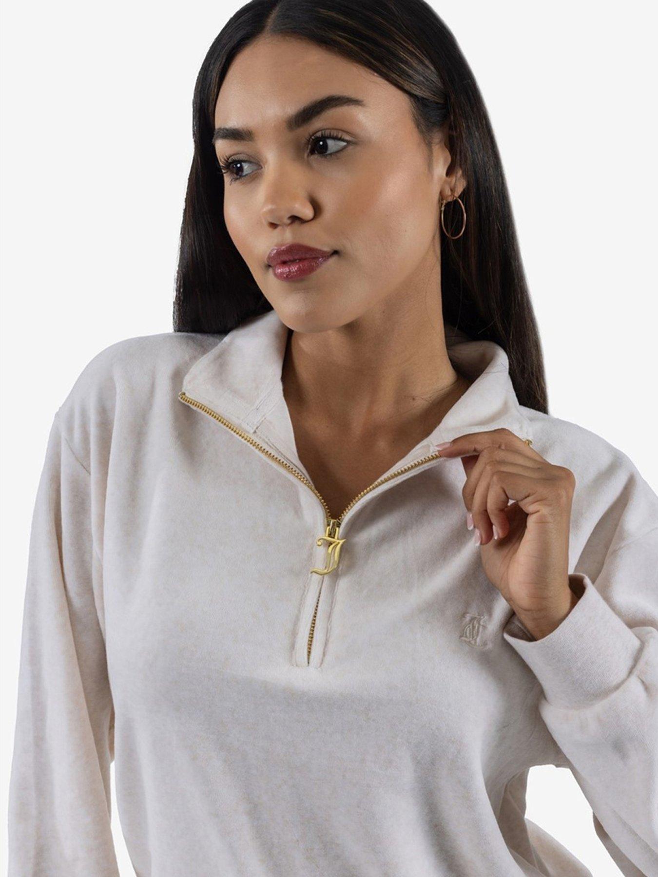 Image 4 of 5 of Juicy Couture Velour Zip Through Sweatshirt - Beige