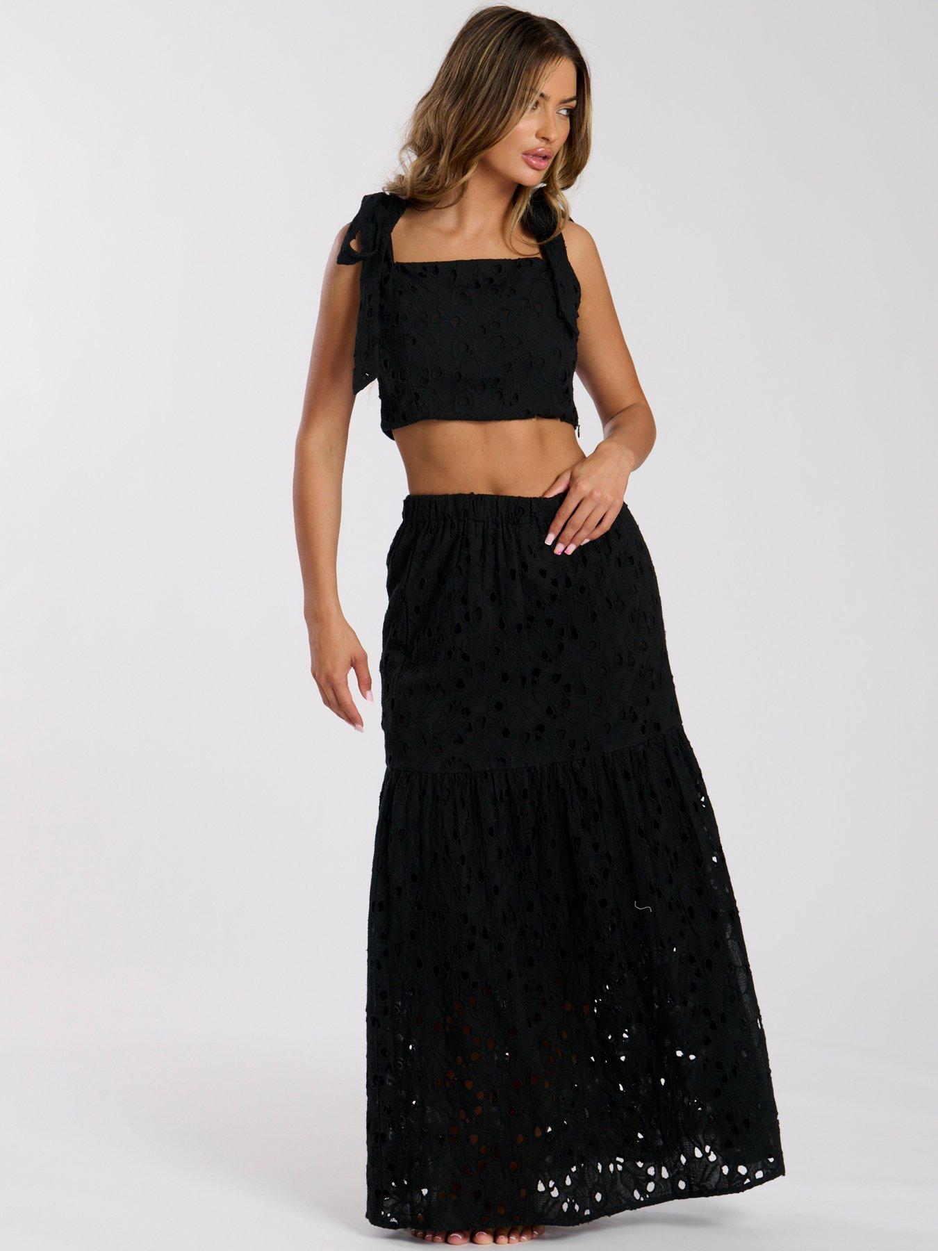 undefined Broderie Midi Skirt - Black