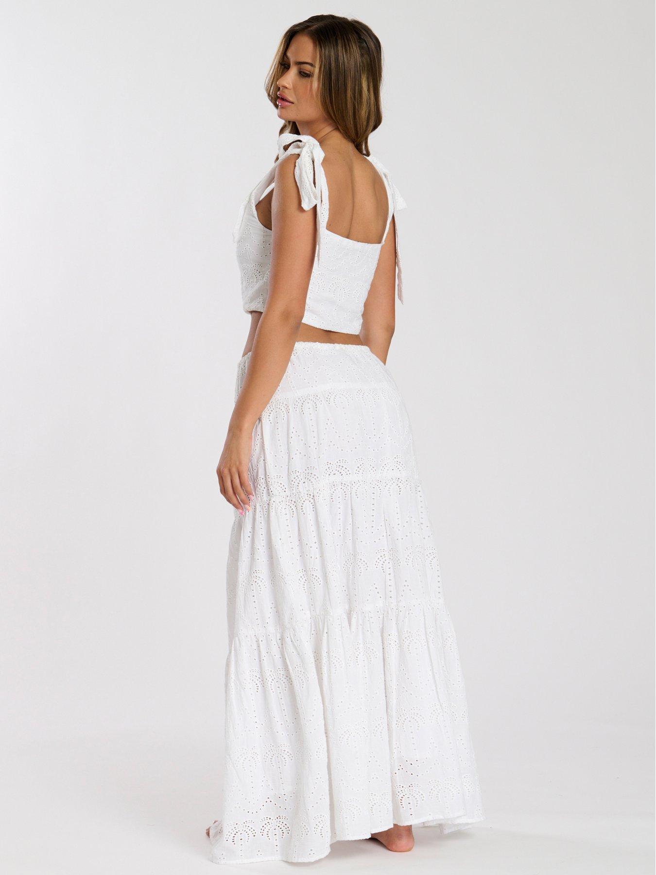 Image 2 of 6 of South Beach Broderie Tie Shoulder Top - White