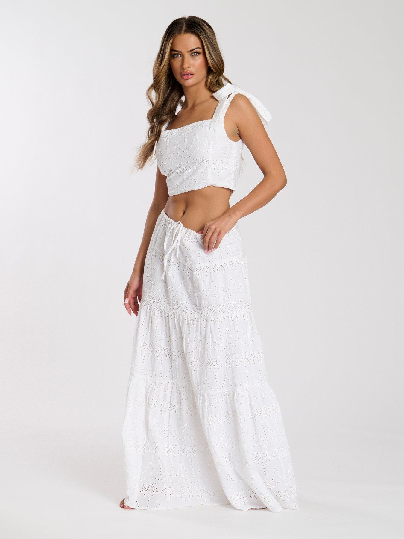 Image 1 of 3 of South Beach Broderie Maxi Skirt - White