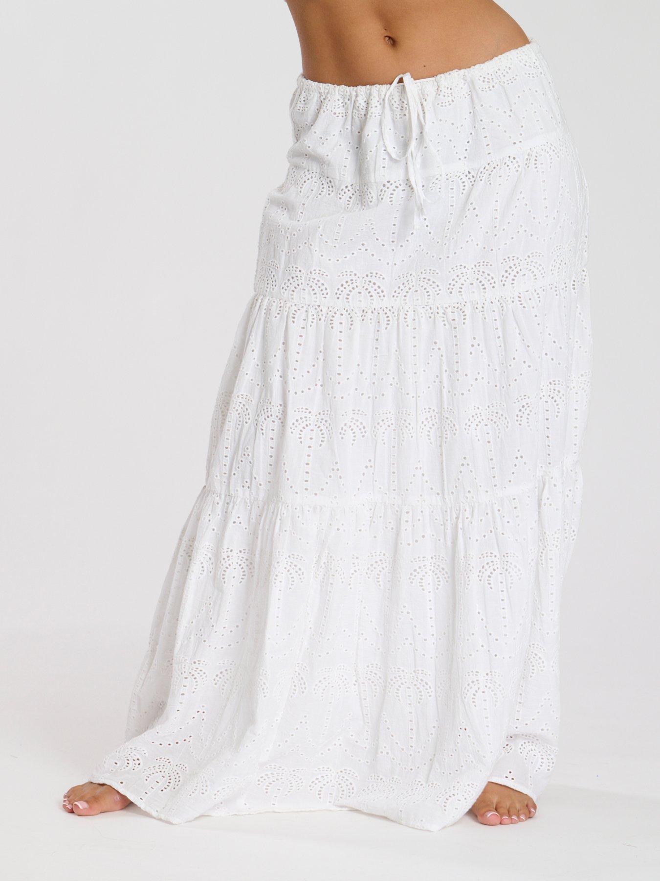 Image 2 of 3 of South Beach Broderie Maxi Skirt - White