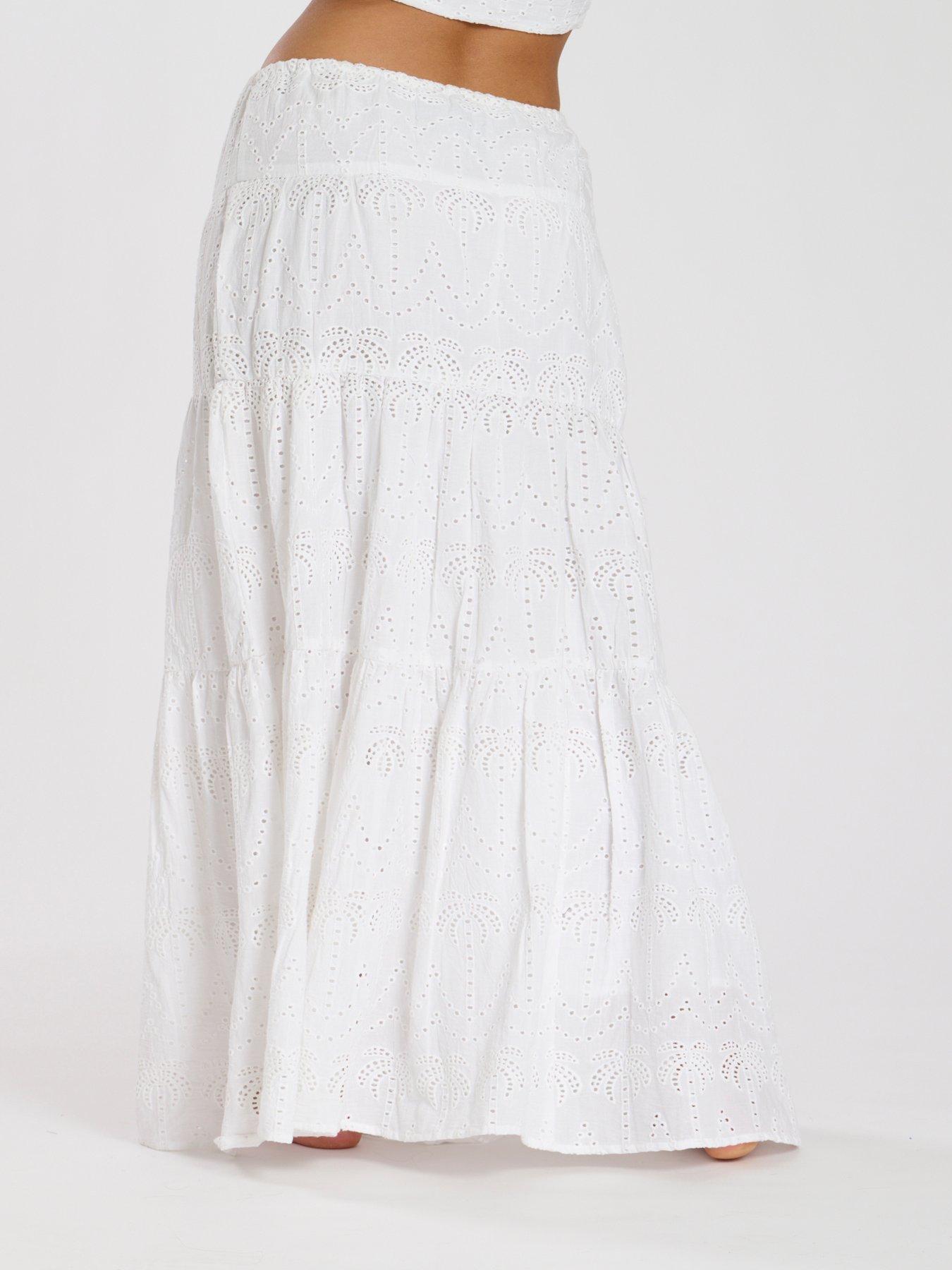 Image 3 of 3 of South Beach Broderie Maxi Skirt - White