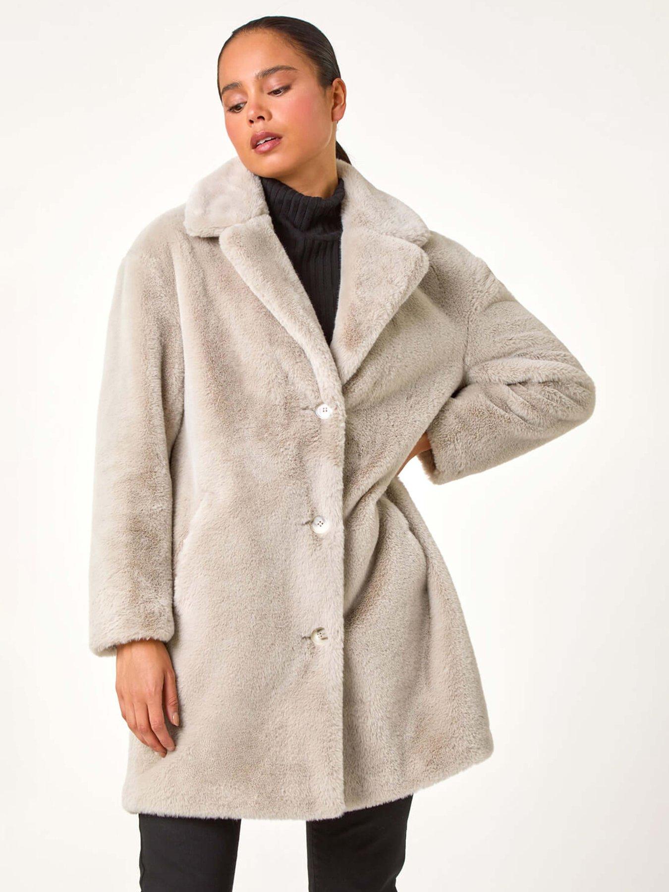 Roman Petite Longline Fur Coat - Grey