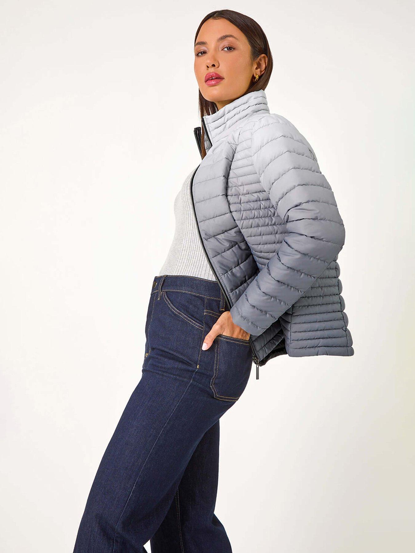 Image 6 of 6 of Roman Ombre Funnel Neck Padded Coat - Grey