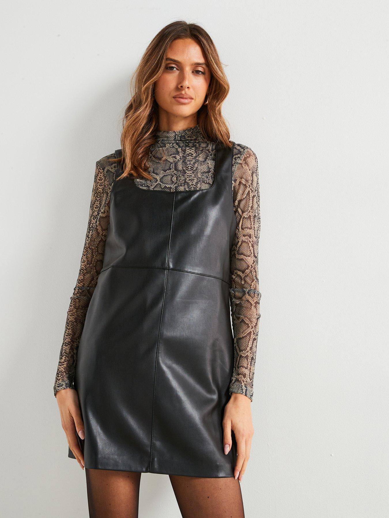 mango-leather-effect-pinafore-dress-black