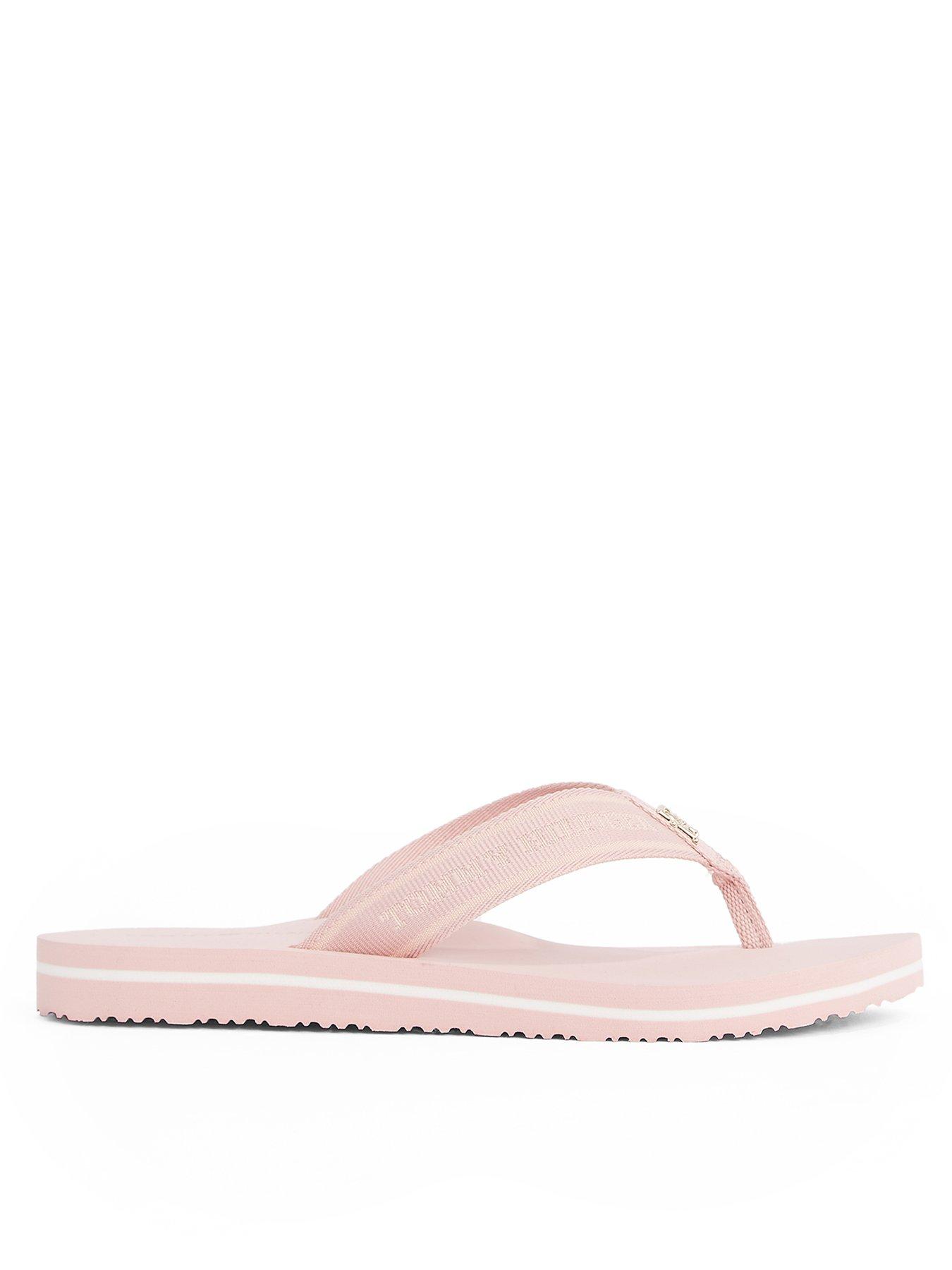 Image 1 of 5 of Tommy Hilfiger Logo Webbing Flip Flops - Pink