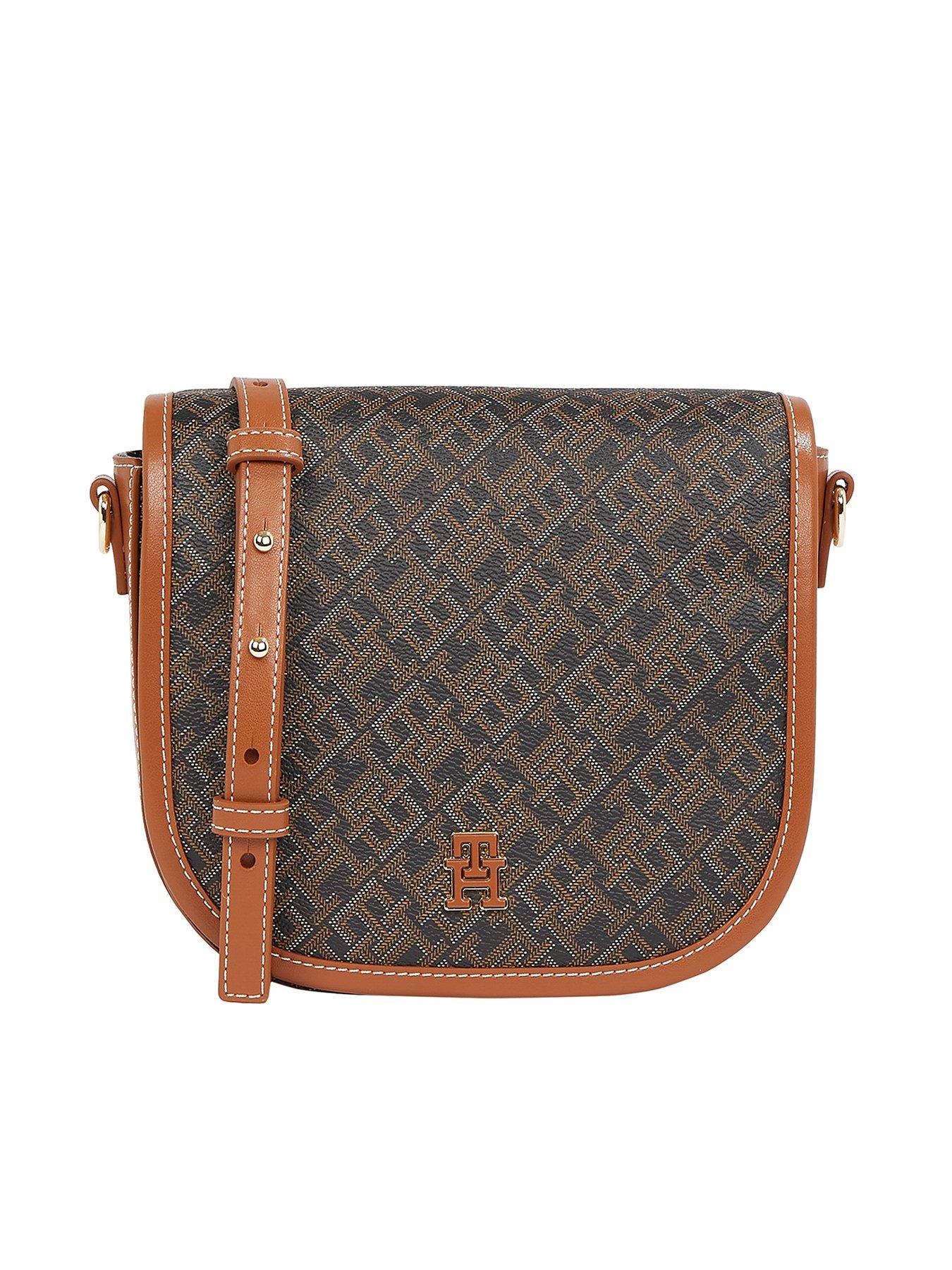 Image 1 of 4 of Tommy Hilfiger Monogram Logo Leather Saddle Bag - Black
