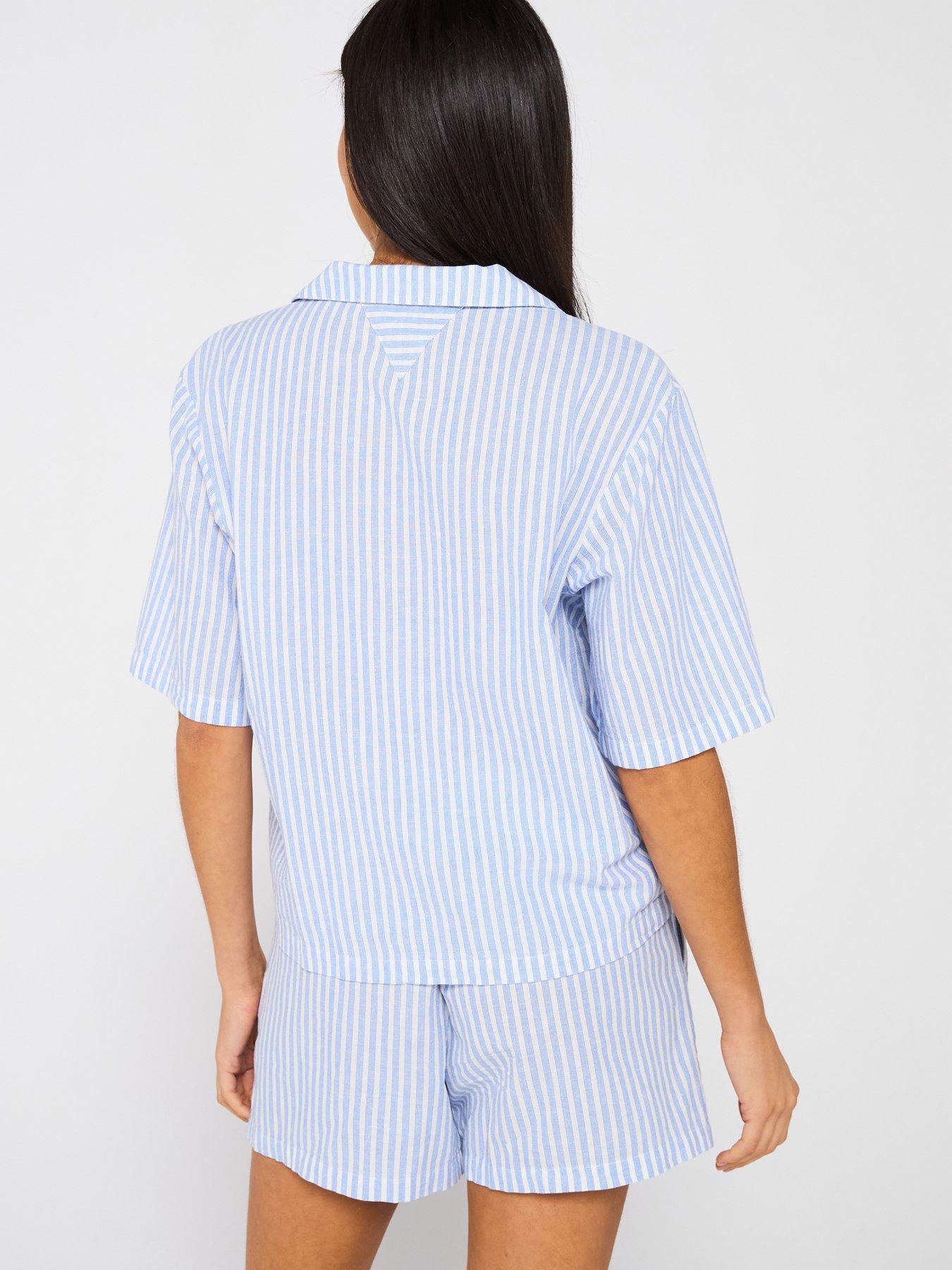 tommy-hilfiger-essentials-linen-short-pyjama-set-bluestillFront