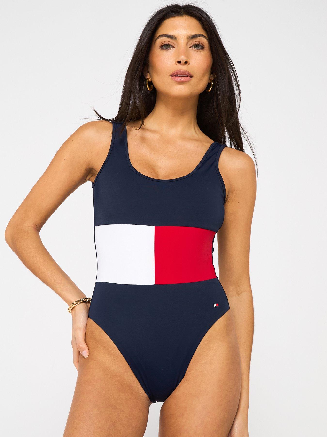 Image 1 of 6 of Tommy Hilfiger Flag Logo Swimsuit - Navy