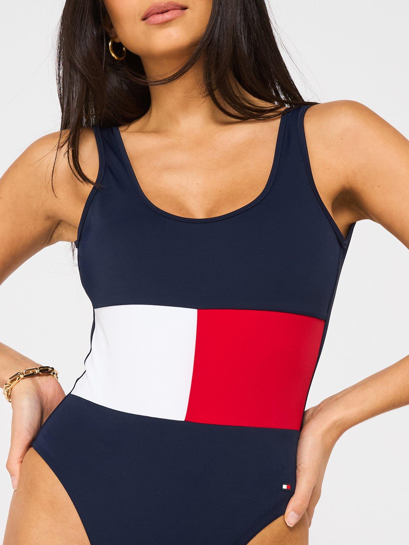 Image 4 of 6 of Tommy Hilfiger Flag Logo Swimsuit - Navy