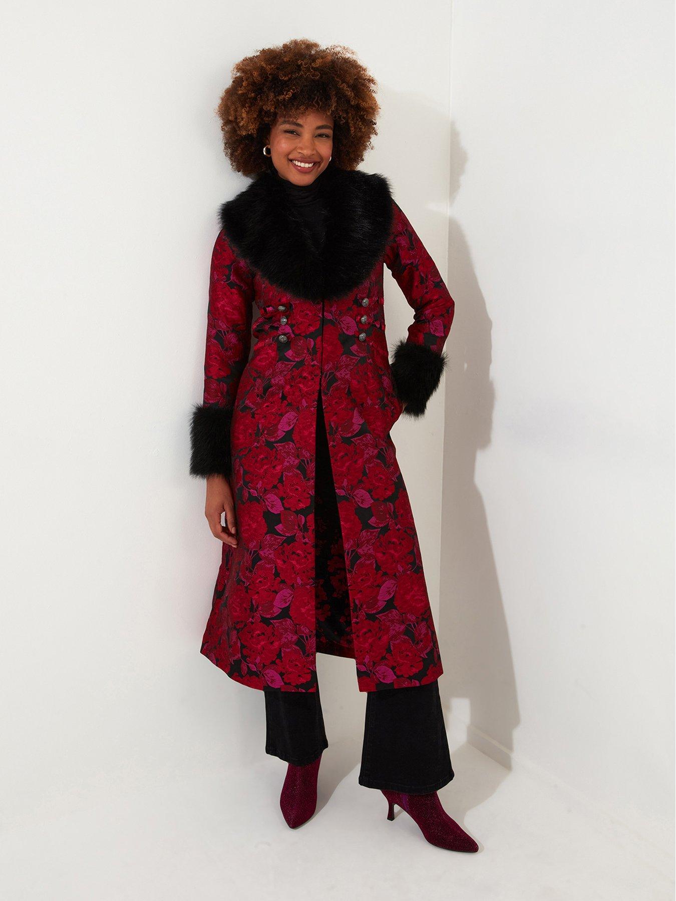 joe-browns-petite-printed-longline-coat-red