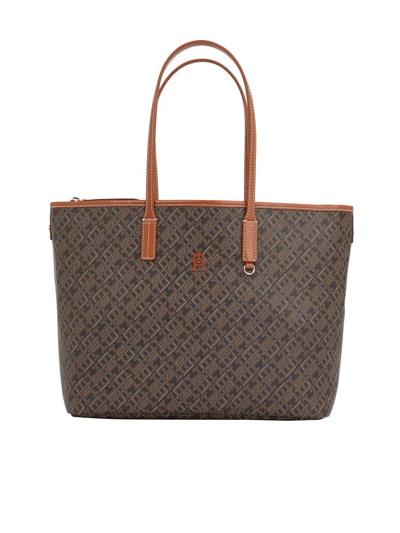 undefined Monogram Logo Leather Tote Bag - Black
