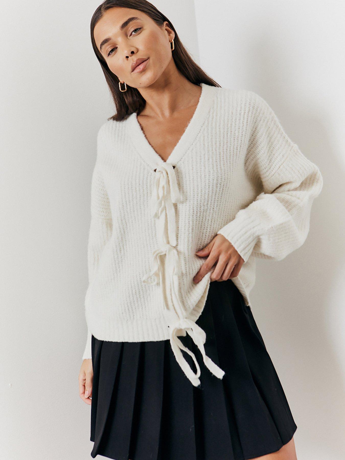 in-the-style-hannah-brown-bow-detail-knit-cardigan-creamfront