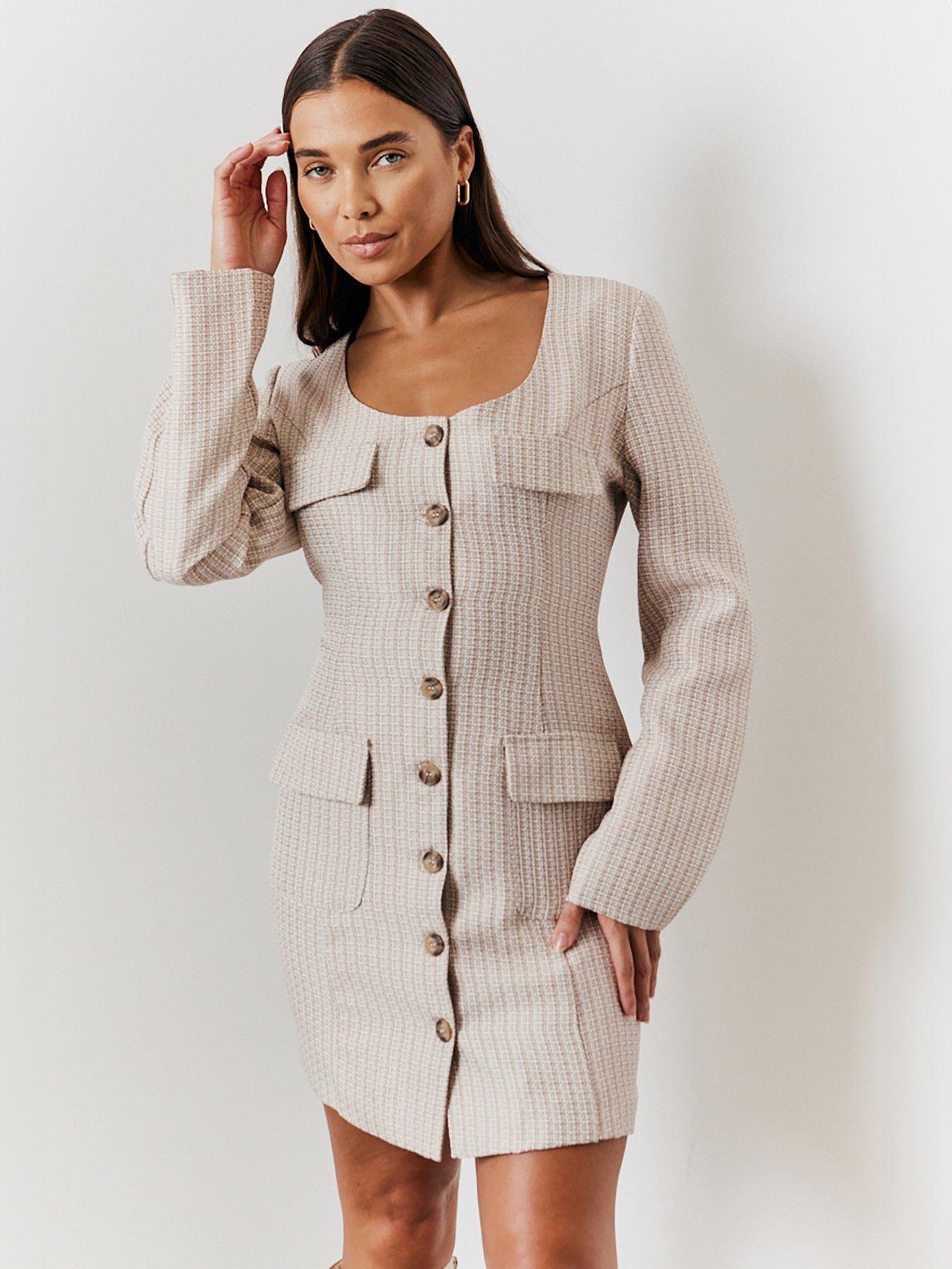 in-the-style-hannah-brown-tweed-detail-blazer-dress-stone