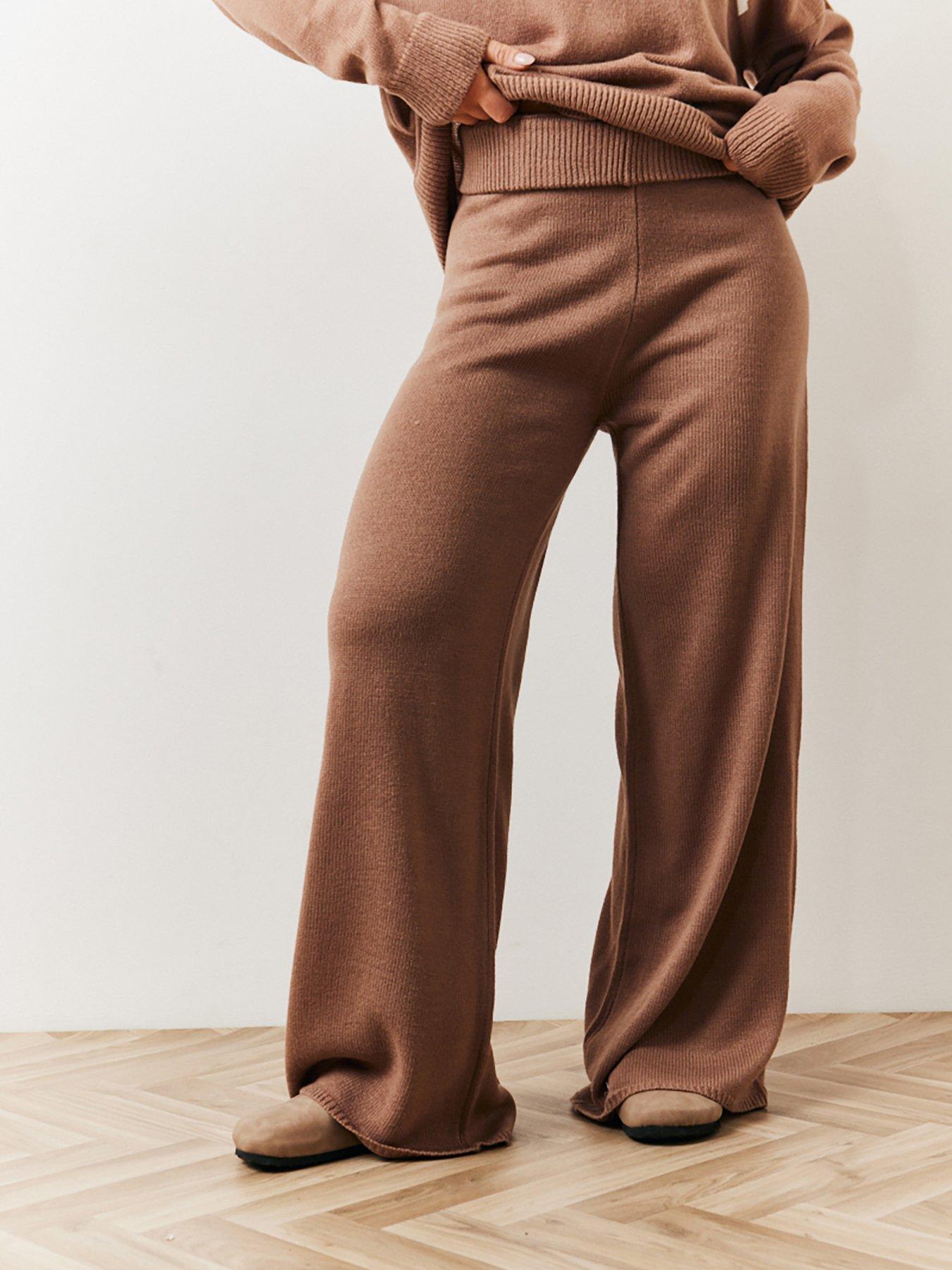 in-the-style-knitted-wide-leg-co-ord-trouser-brown