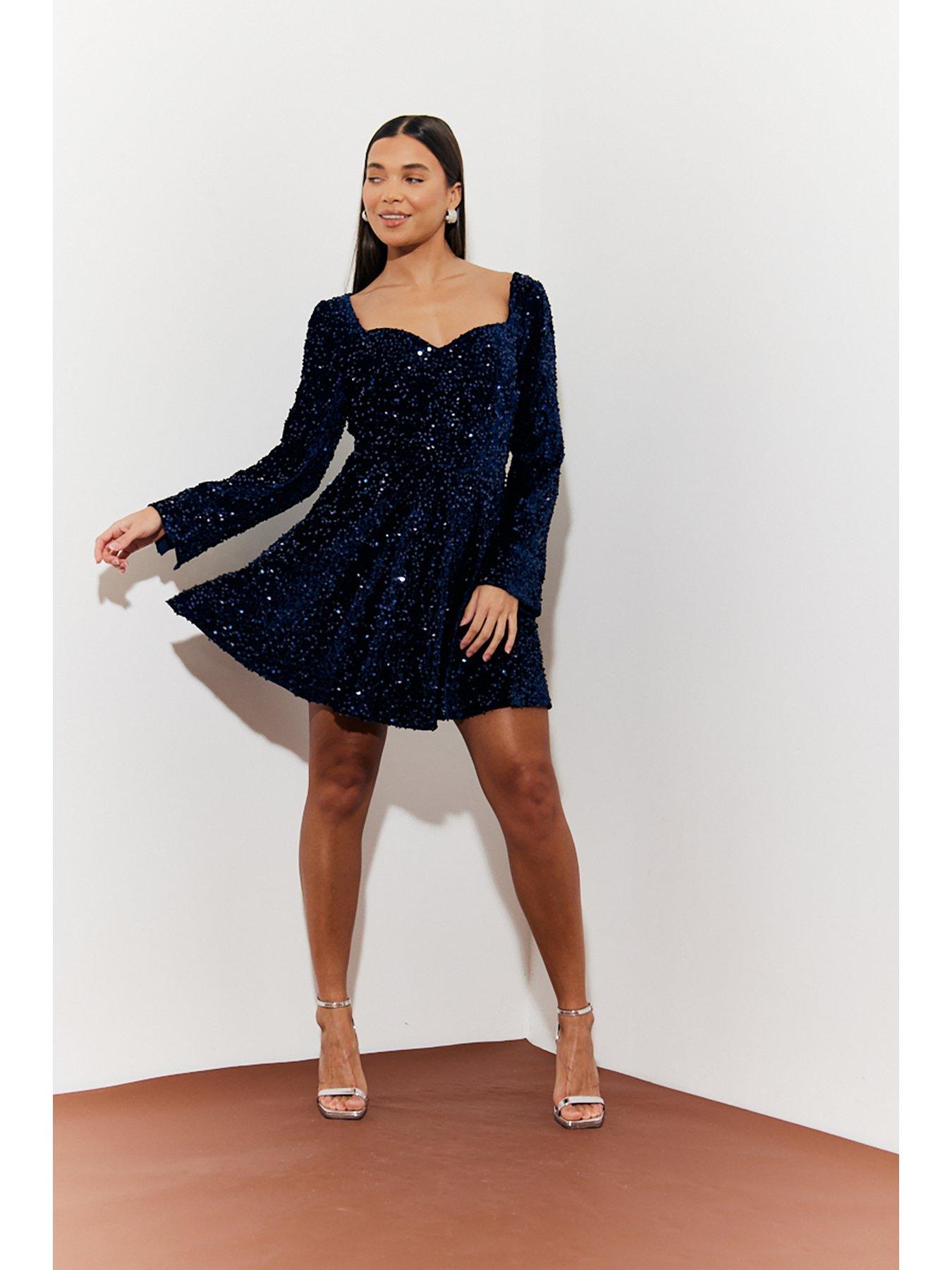 In The Style Velvet Sequin Sweetheart Neckline Mini Dress - Black | Very  Ireland