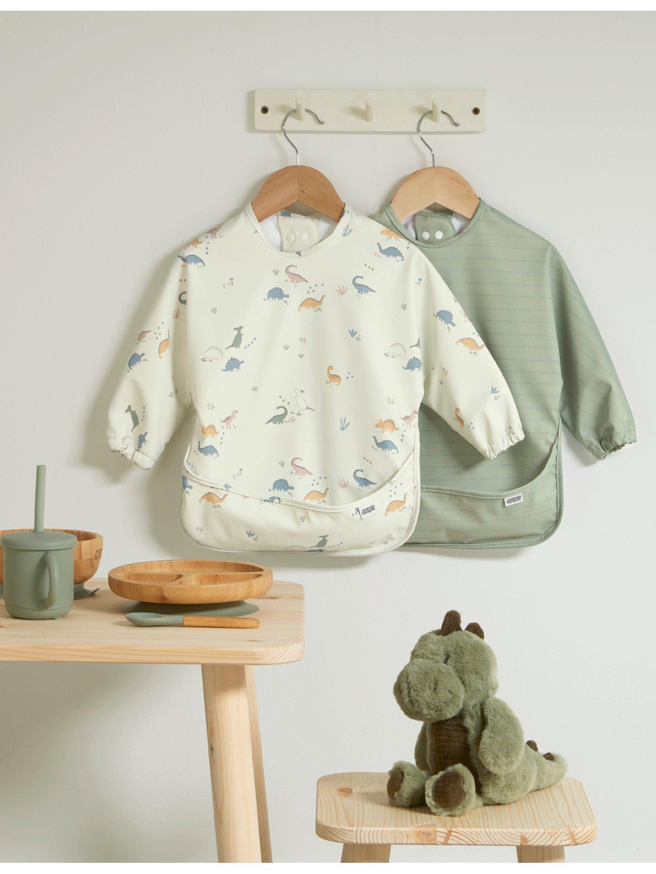 Mamas & Papas 2 Pack Long Sleeve Messy Bib - Dino Stripe in Multi