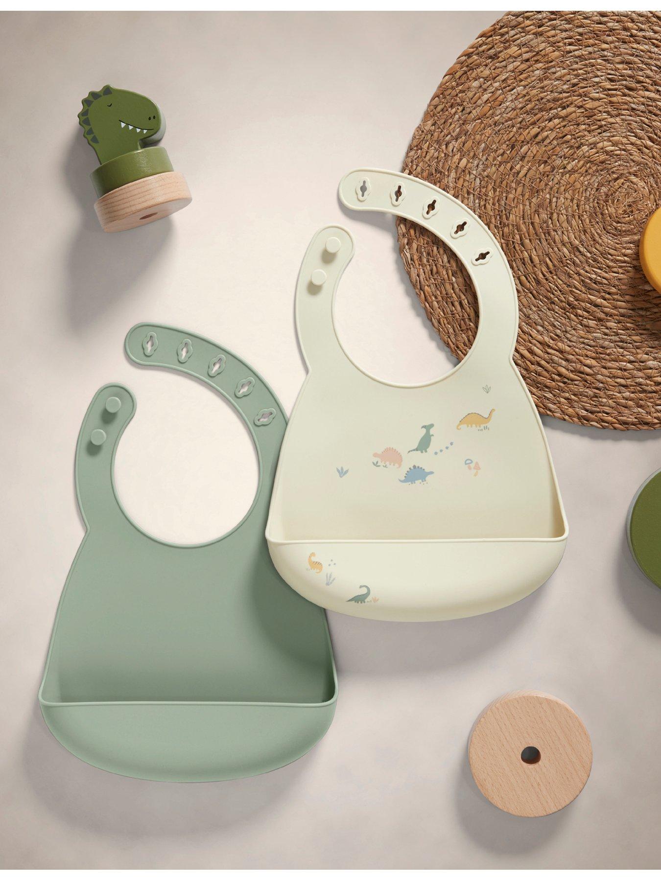 Image 1 of 6 of Mamas & Papas 2 Pack Silicone Bibs - Dino Teal