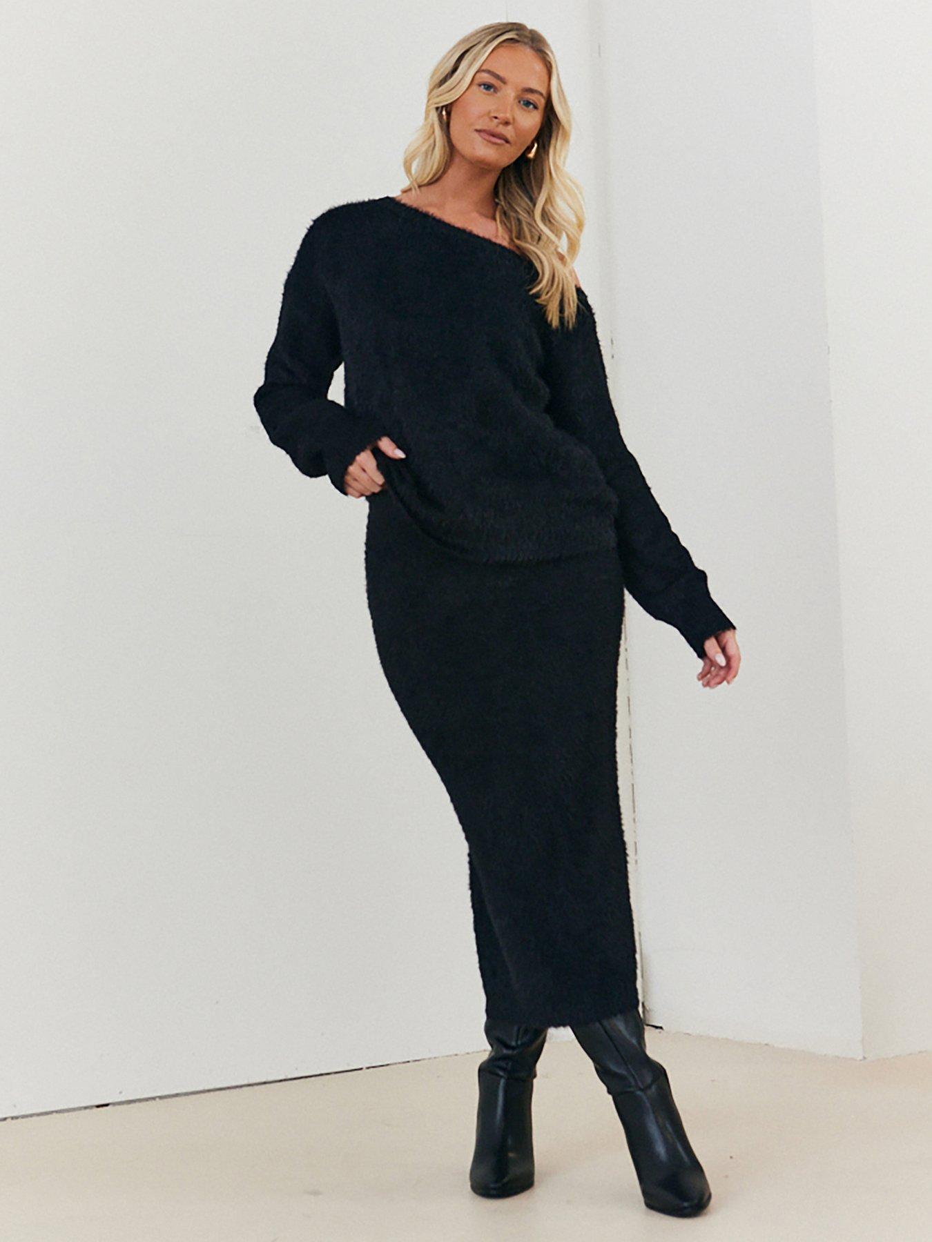 in-the-style-fluffy-knitted-off-shoulder-co-ord-jumper-black