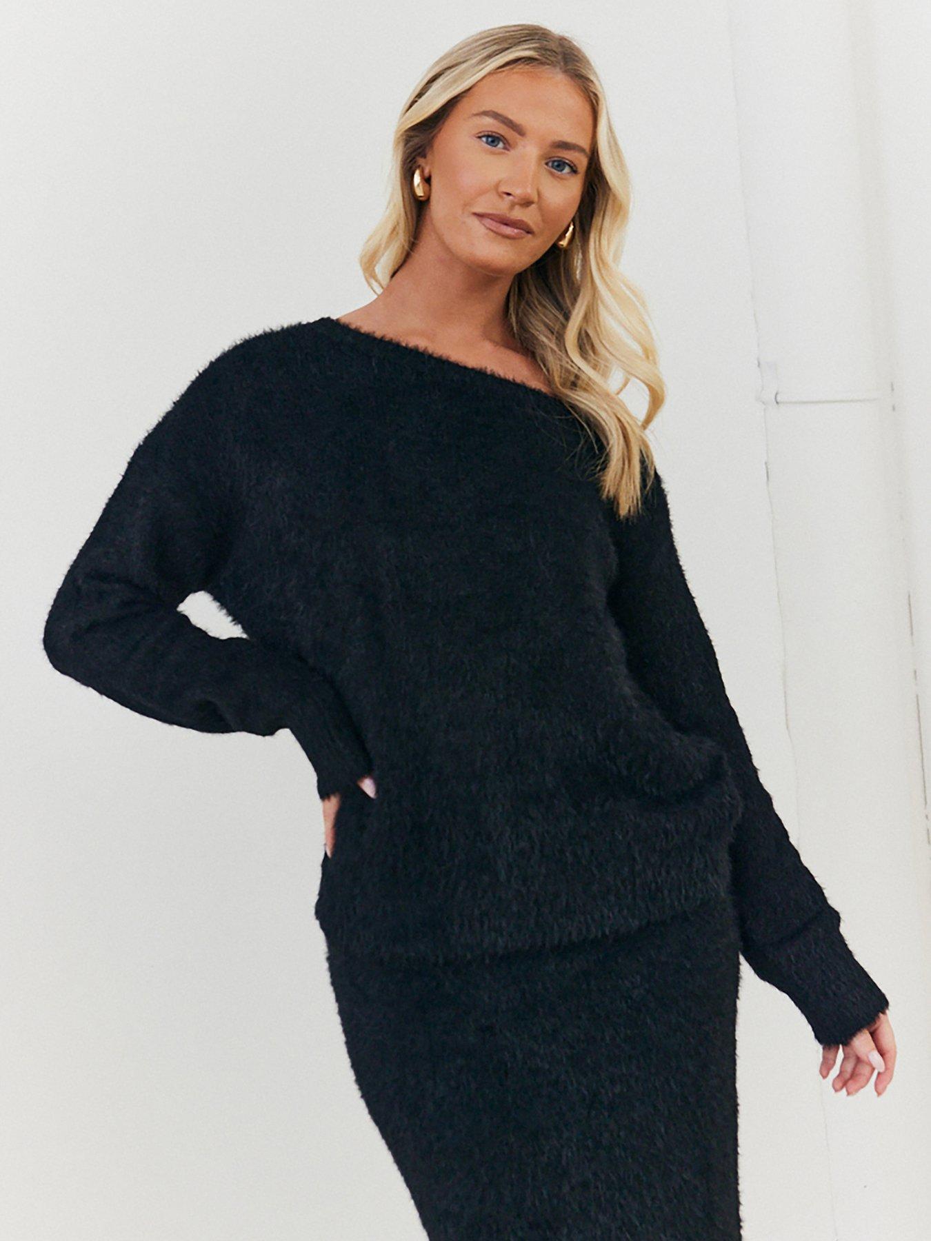 in-the-style-fluffy-knitted-off-shoulder-co-ord-jumper-blackstillFront