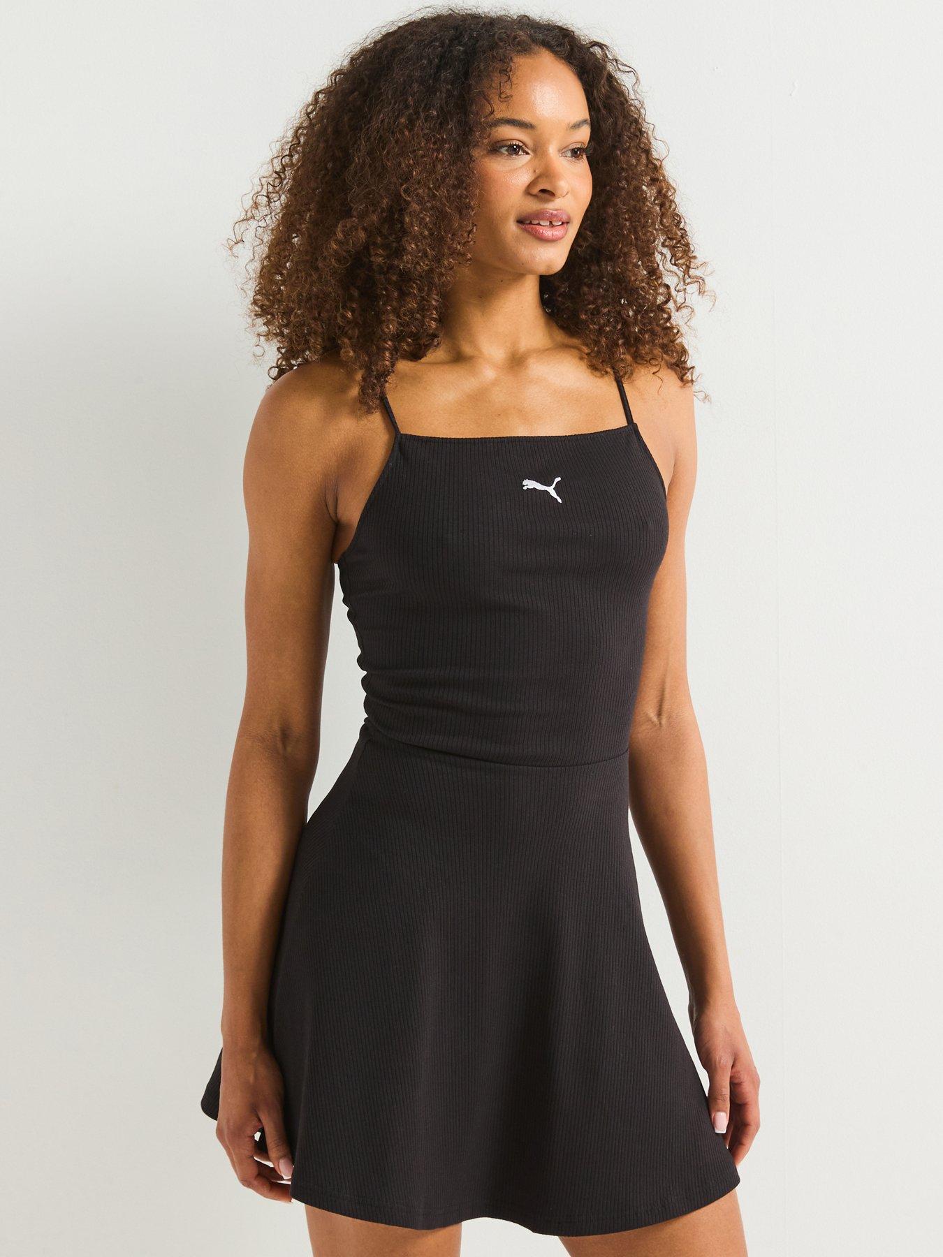 Puma Womens Wardrobe Essentials Ribbed Flared Short Dress - Puma Black